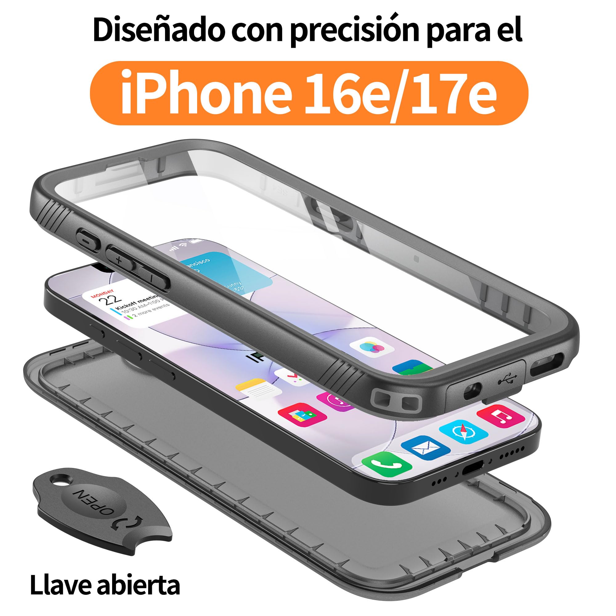 Cozycase Top Resistente Funda para iPhone 16e 17e Impermeable Antigolpes Militar 360 Grados Carcasa 16 17 e Doble Waterproof Acuatica Sumergible Agua con Protector Camara Pantalla