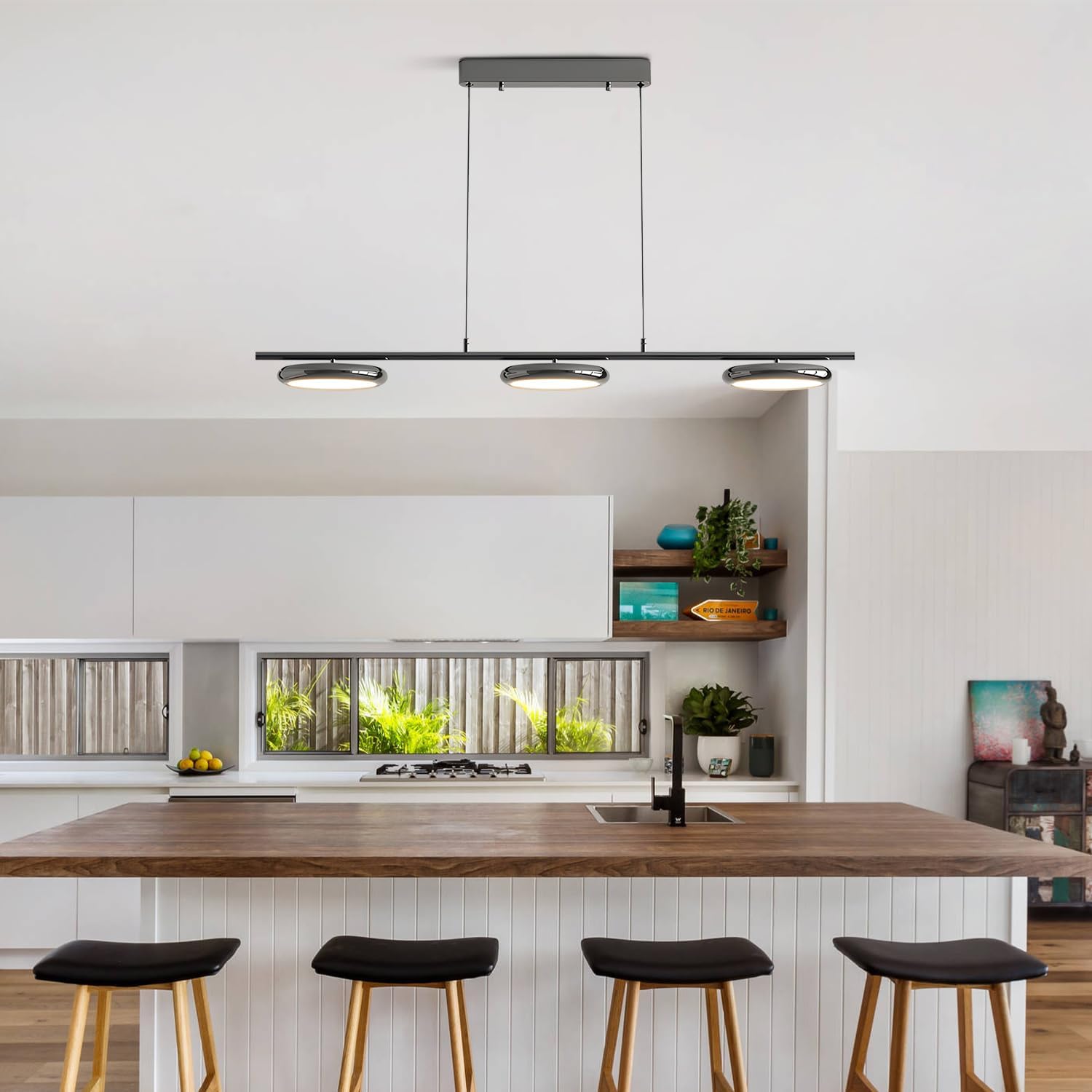 Modern Linear Pendant Light, Dimmable LED Chandelier Minimalist Kitchen Island Light Fixture Over Table for Living Room Bedroom Kitchen Island