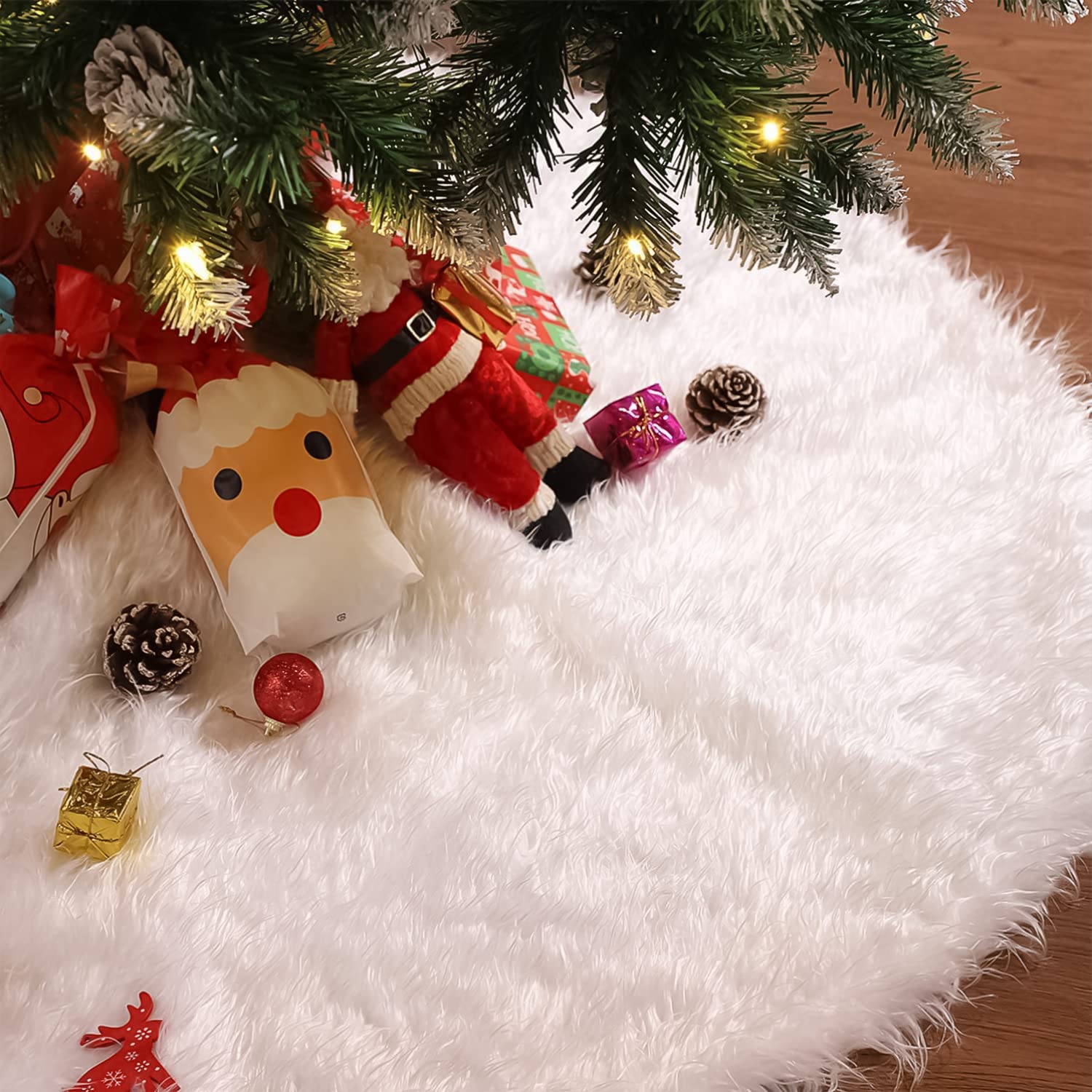 Gonna Per Albero Di Natale Rotonda In Peluche Con Paillettes - Diametro 120 Cm - Colore Argento