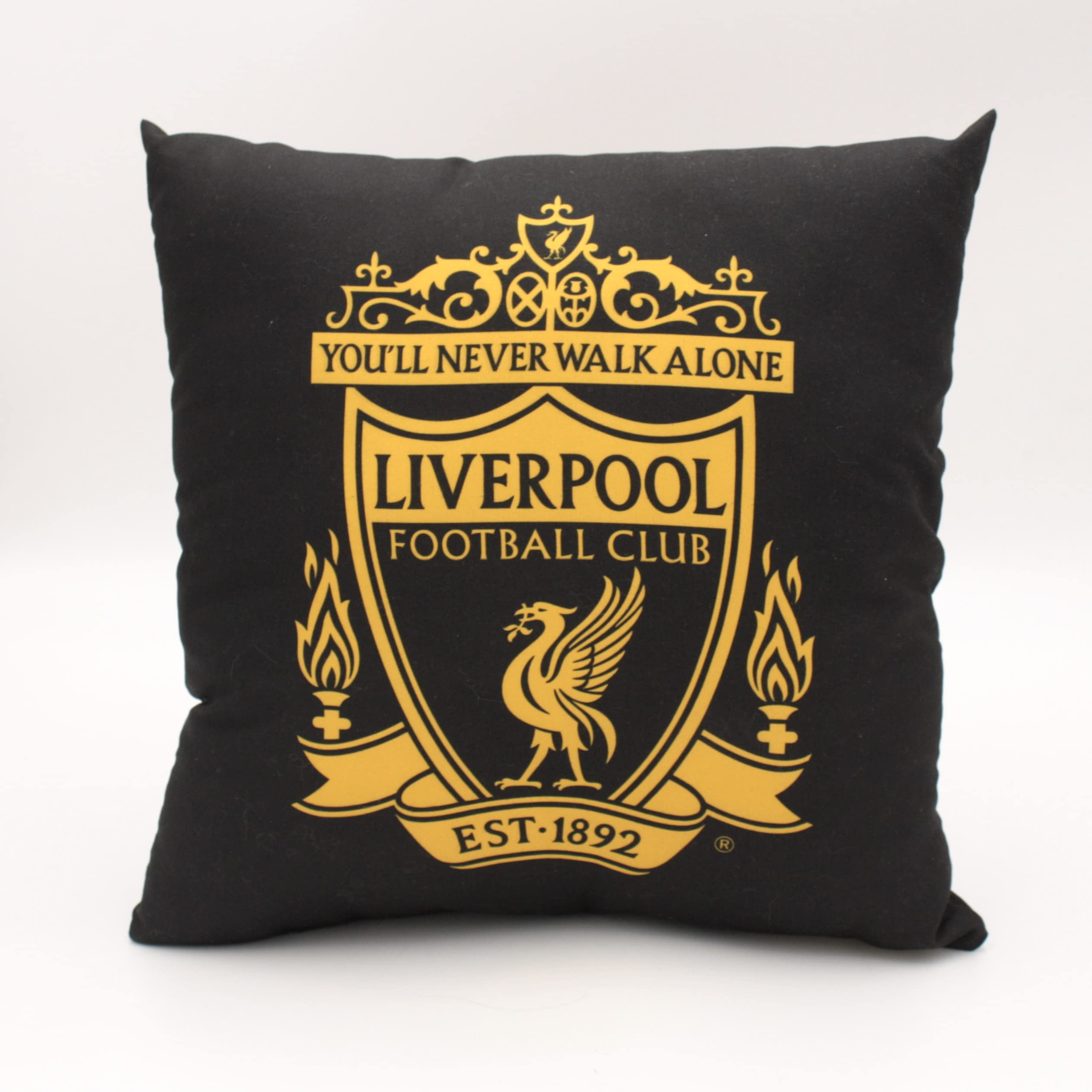 Dreamtex Black & Gold Liverpool Fc Official Crest Cushion Ynwa
