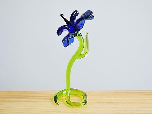 Miniatura 4 de Blue Glass Orchid Flower Figurine Blown Orchid Flower Sculpture Art Glass Statue Flower Gift for Mom Flower Decoration