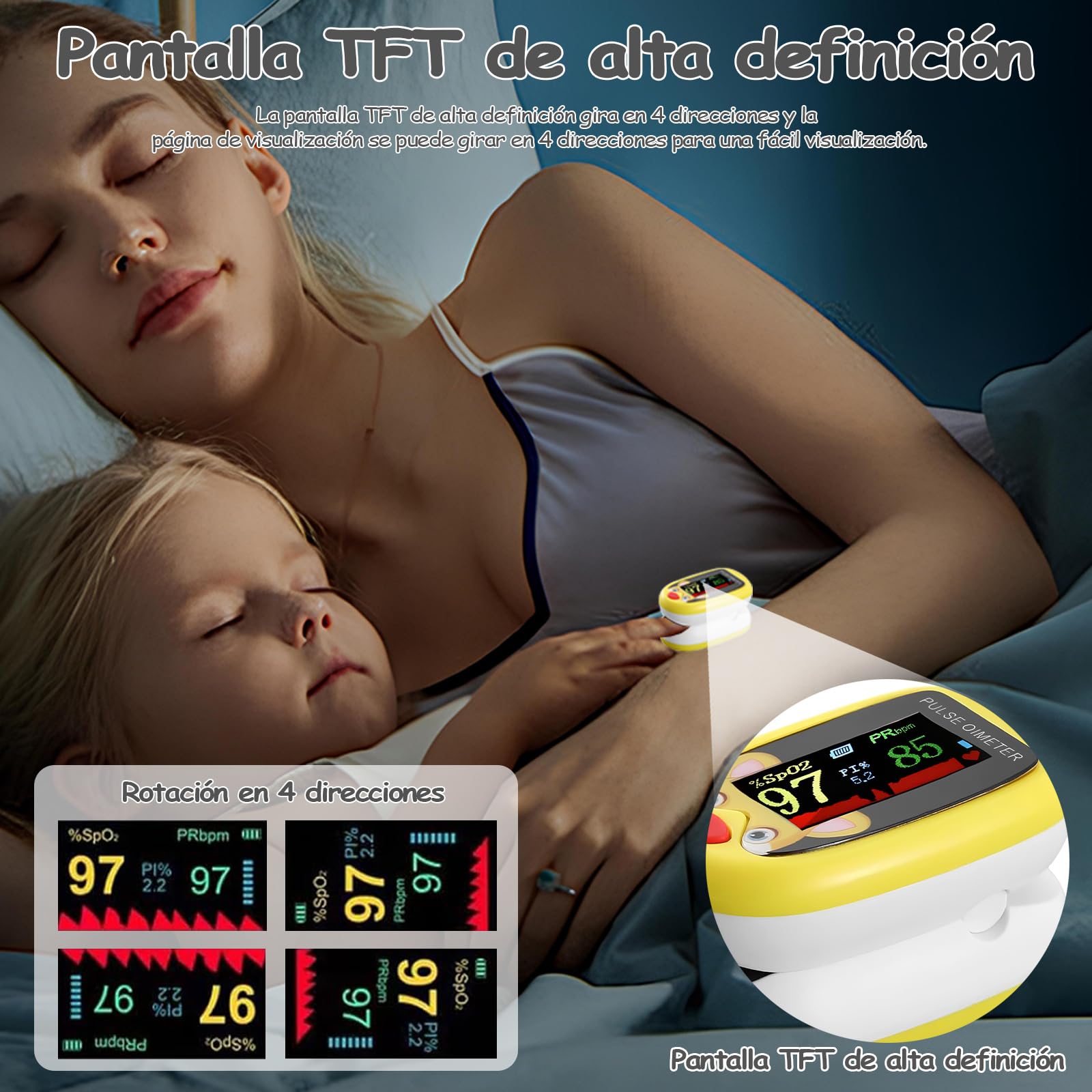 Pediatric Oximeter, Rechargeable Digital Oximeter, Can Monitor Blood Oxygen Saturation, Pulse Rate and PI at the Same Time, Suitable for Daily Testing and Monitoring (Yellow) 3
