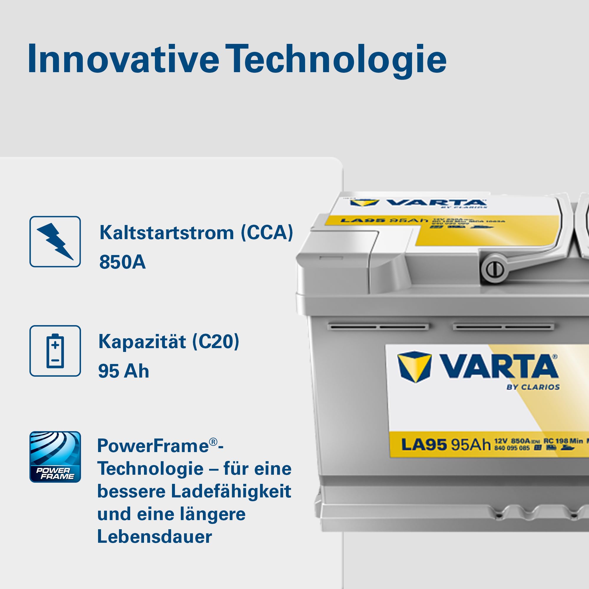 VARTA Professional Dual Purpose AGM (LA95) 12V 95Ah 850A - Nassbatterie für Wohnmobile, Wohnwagen & Boote - Resistente Starter- & Versorgerbatterie hoher Energiebedarf - Bleisäurebatterie wartungsfrei
