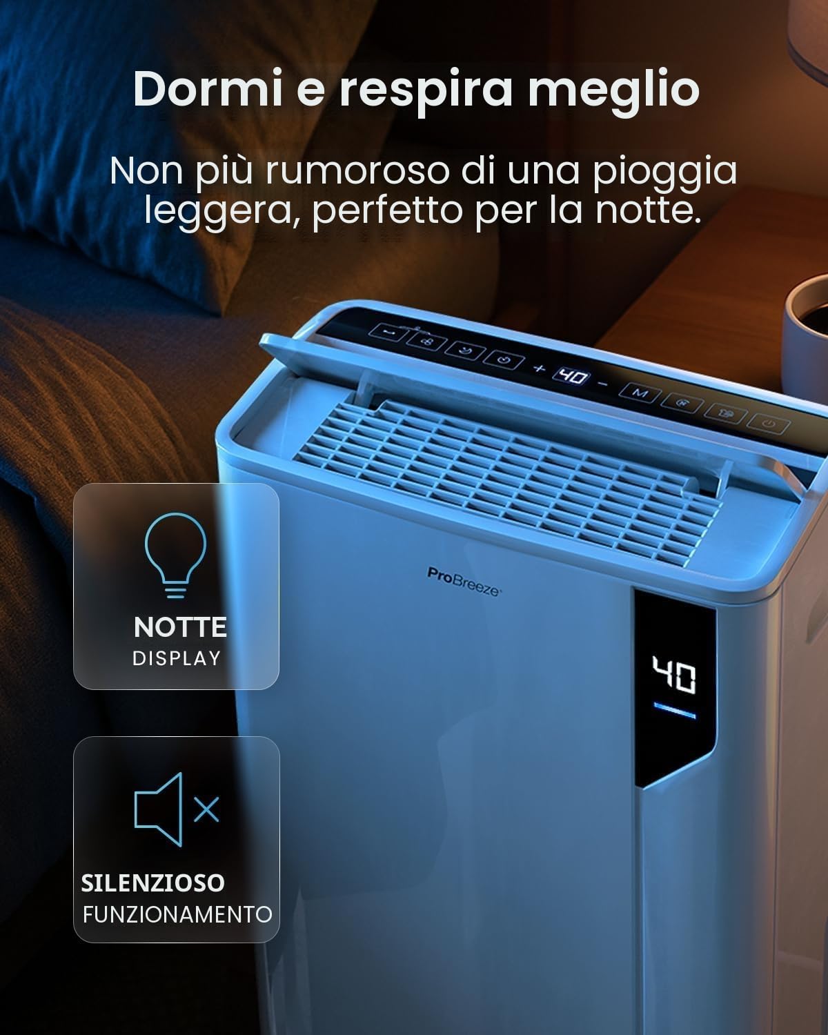Pro Breeze® Deumidificatore Intelligente 20L/Die con Wi-Fi Sensore di Umidità Filtro a Carboni Attivi per Muffa e Umidità Modalità Bucato – per Casa Ufficio Camera da Letto