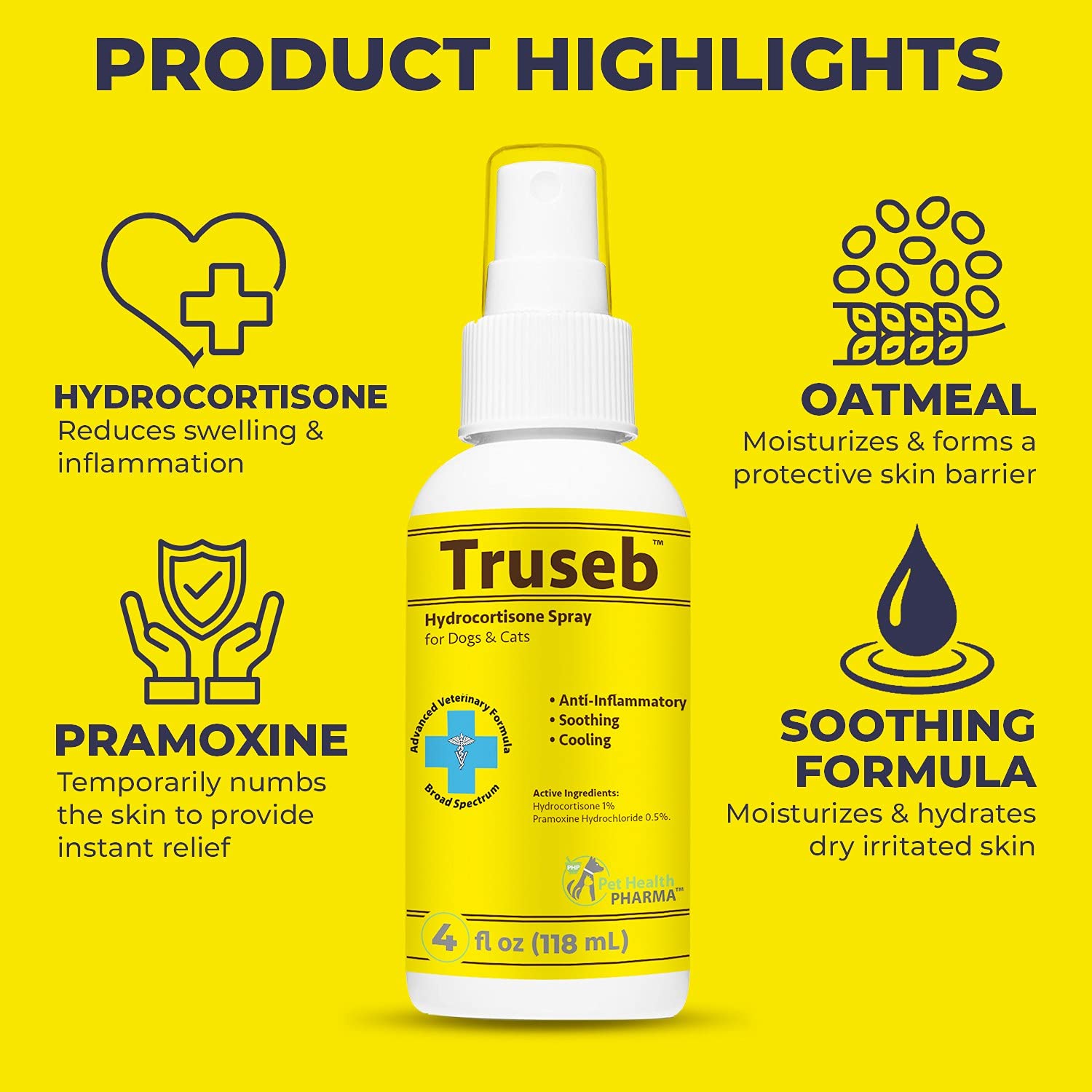 Pet Health Pharma Truseb Hydrocortisone Spray for Dogs, Cats, Horses
