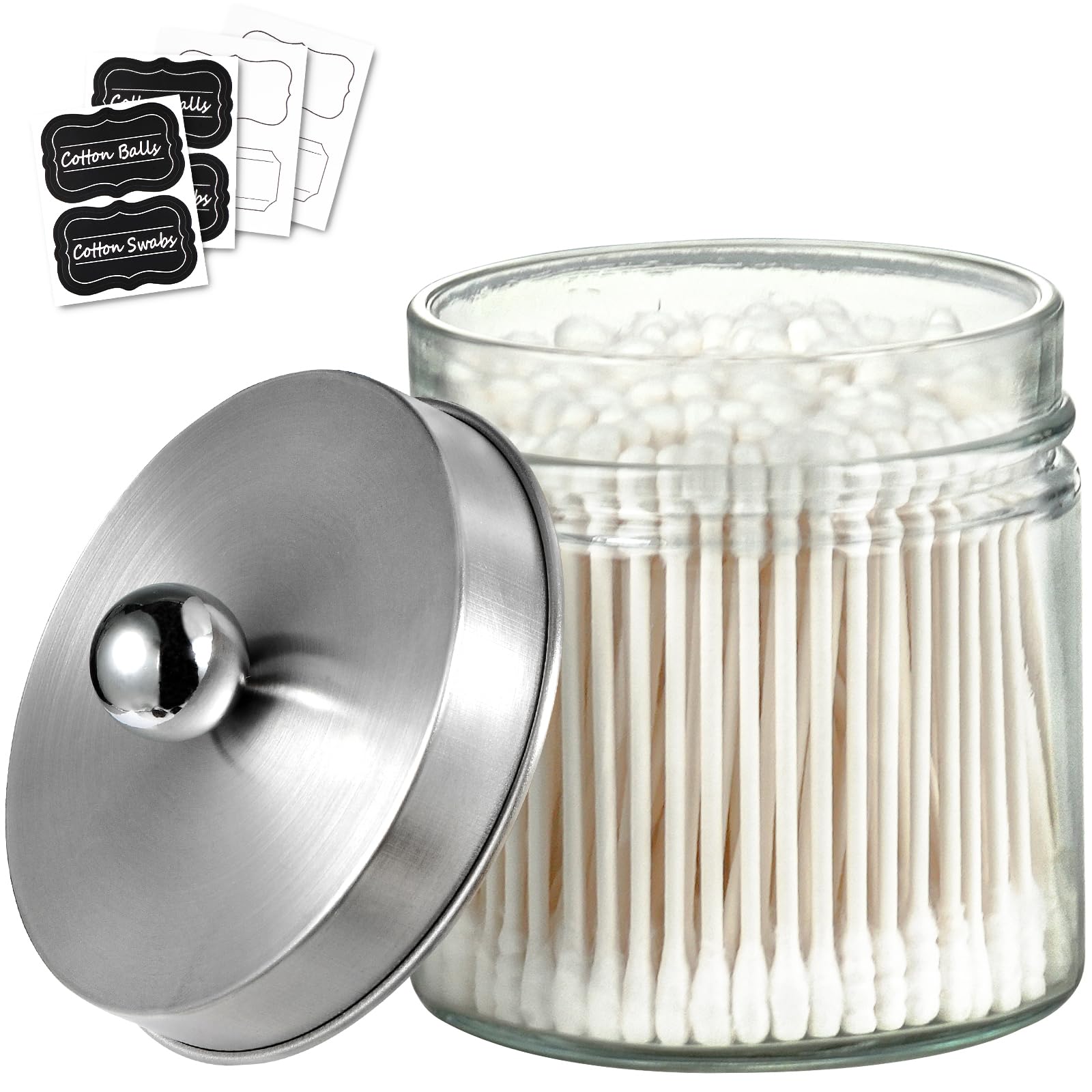 SheeChung Bathroom Organizers and Storage - 1Pack Qtip Holders Bathroom Canister Apothecary Jars for Cotton Swabs Rounds Balls