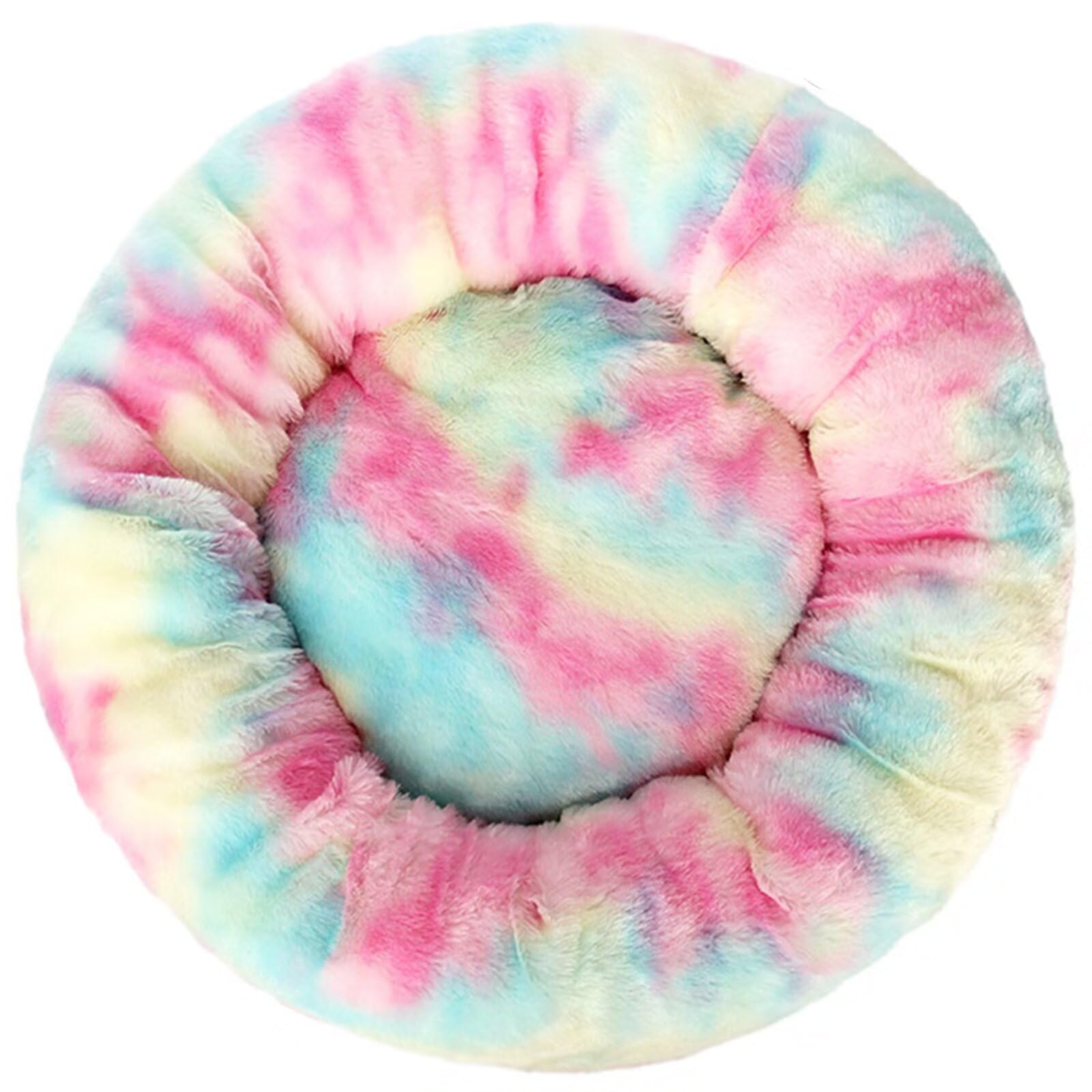 Lit en peluche rond pour chat et chien couchage ergonomique rose