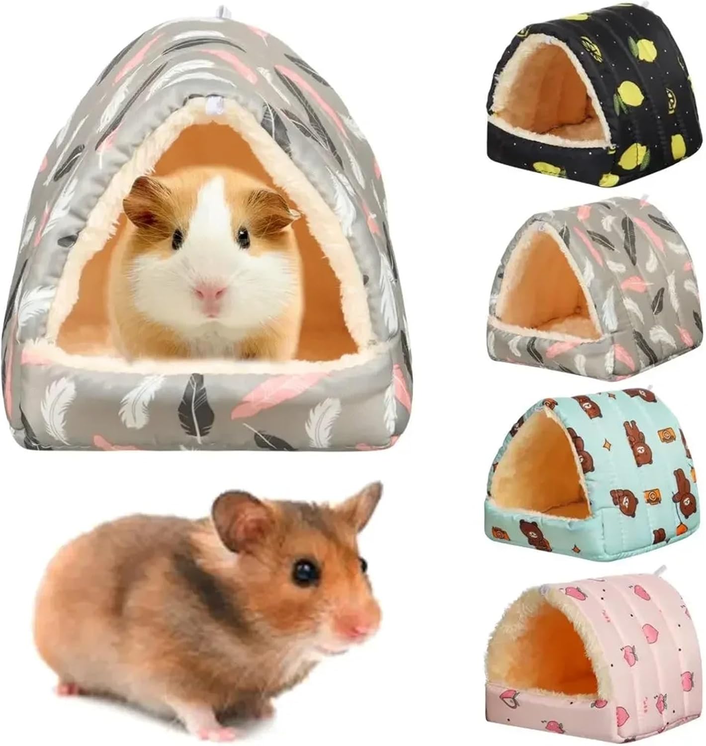 Guinea Pig Bed Cute Winter Rabbit Squirrel Mini Cage Guinea Pig Nest Small Animal Sleeping Bed Hamster House Comfortable Soft Plush Warm Mat(C-3,Medium)