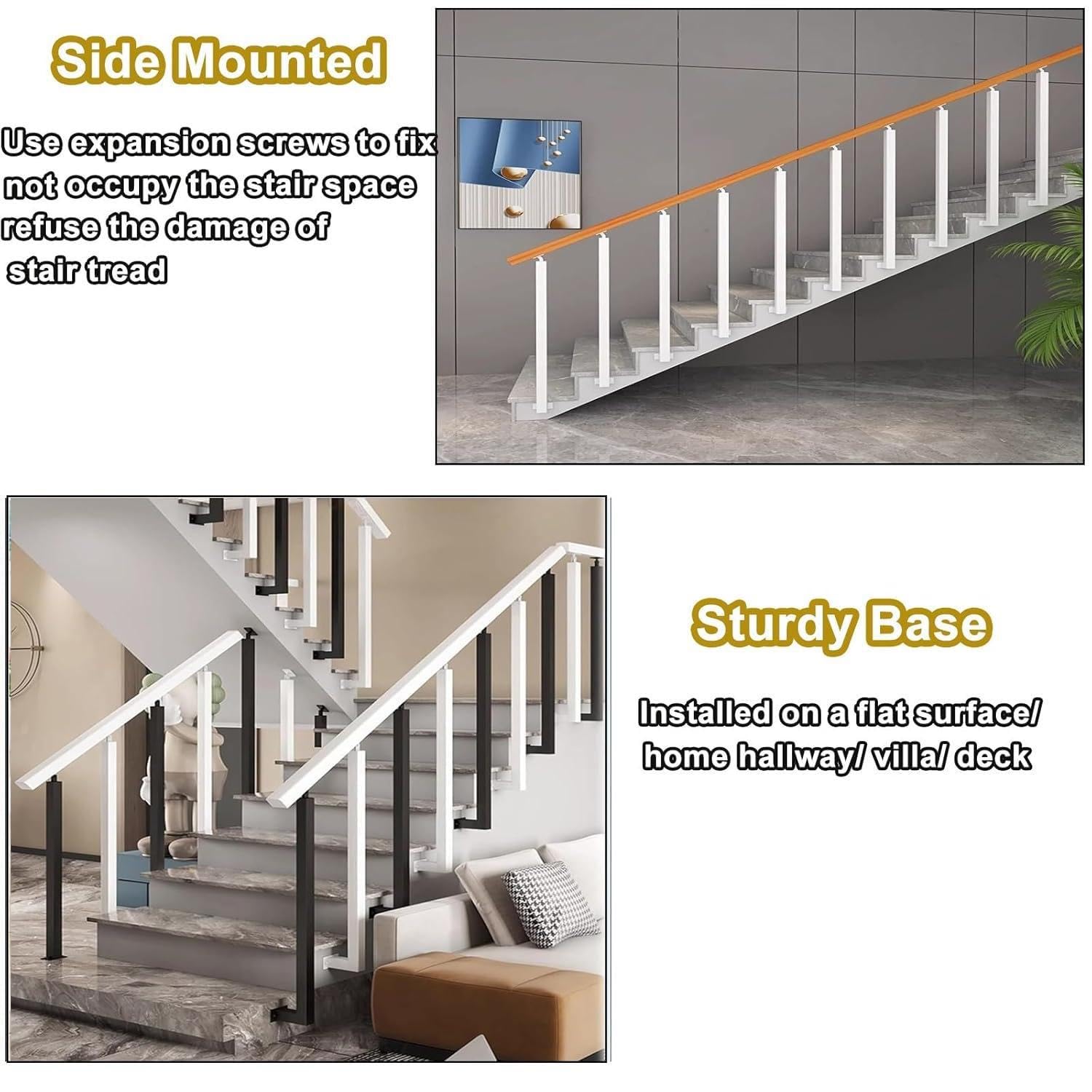 Columnas de barandilla de escaleras en el lado, columnas de barandilla de hierro cuadrado, columnas de eje principal de soporte plano ajustable de 270 °, columnas de barandilla,White-1pcs-90cm/35.4in
