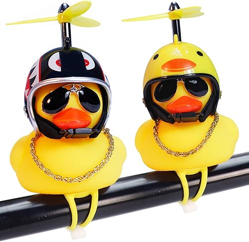 Adornos de pato de goma para automóvil, 2 piezas de pato amarillo, decoraciones de tablero de automóvil, cuernos de bicicleta de pato con casco de