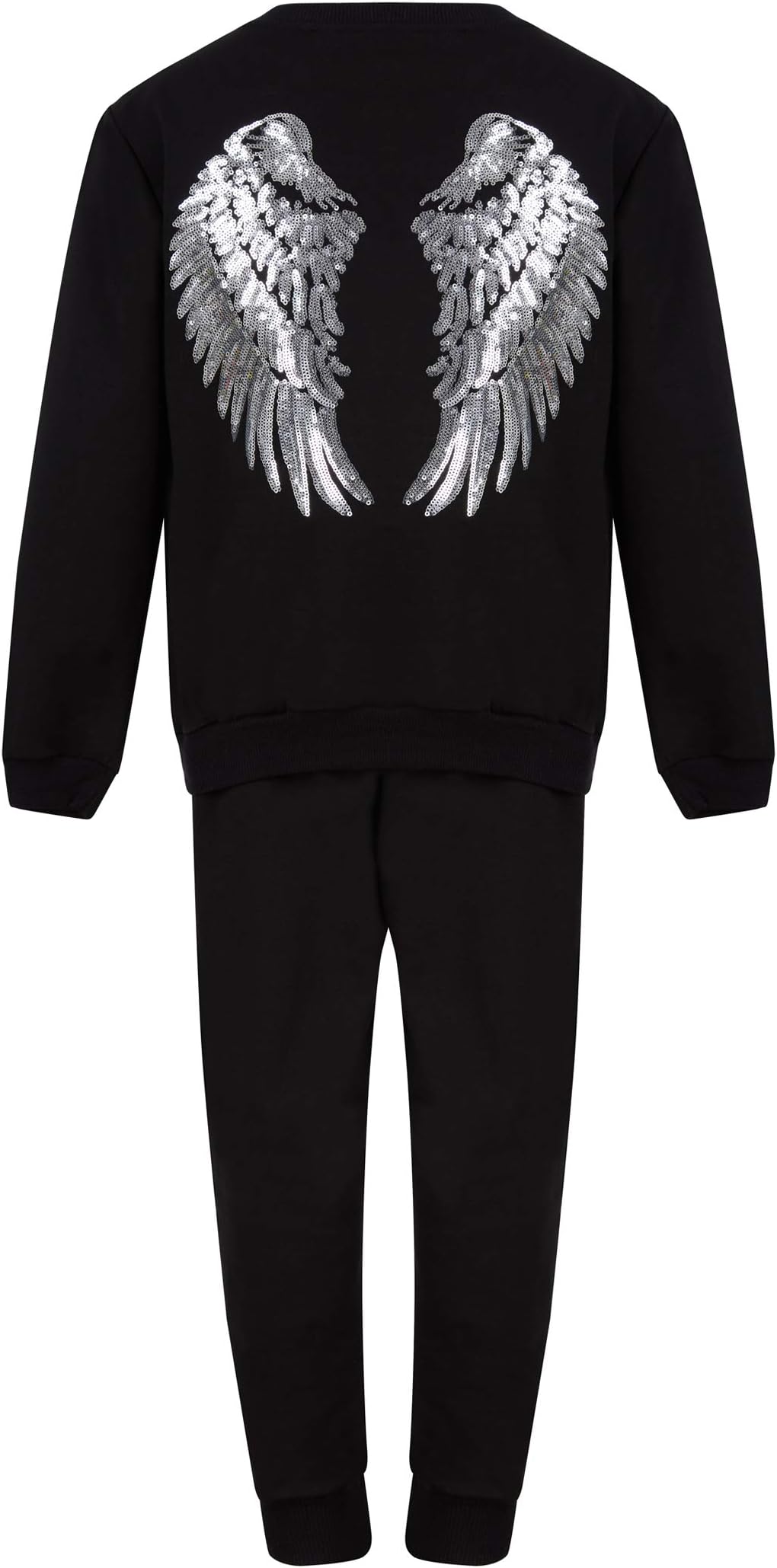 AelstoresGirls Tracksuit Angel Wings Sequins Shiny Sweatshirt Top Pants Outfit Black Grey Peach 3-12 Years