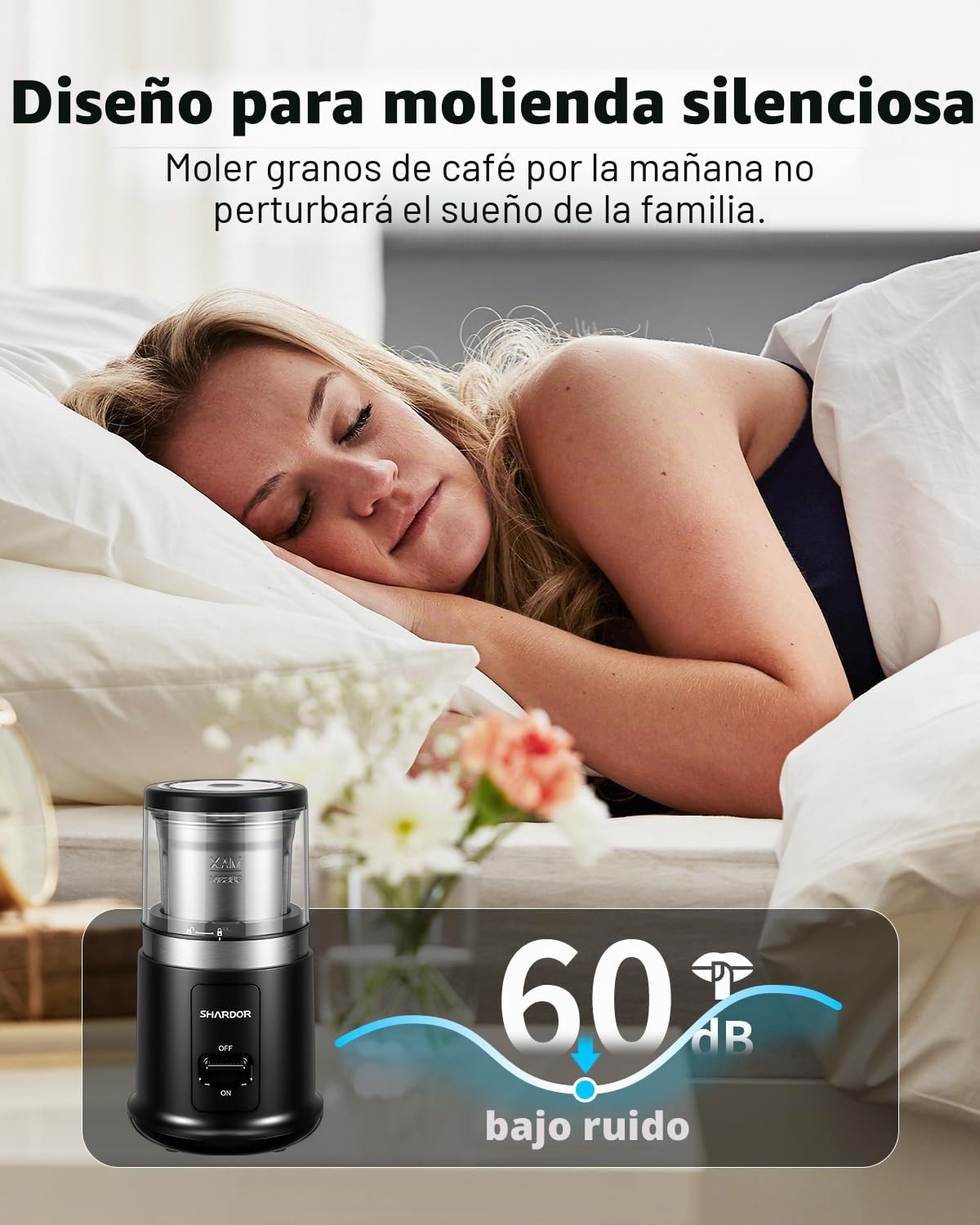 SHARDOR One Touch - Molinillo de café eléctrico, especias, hierbas, para granos de café, especias y semillas con 1 cuenco extraíble de acero inoxidable, molinillo seco, negro mate