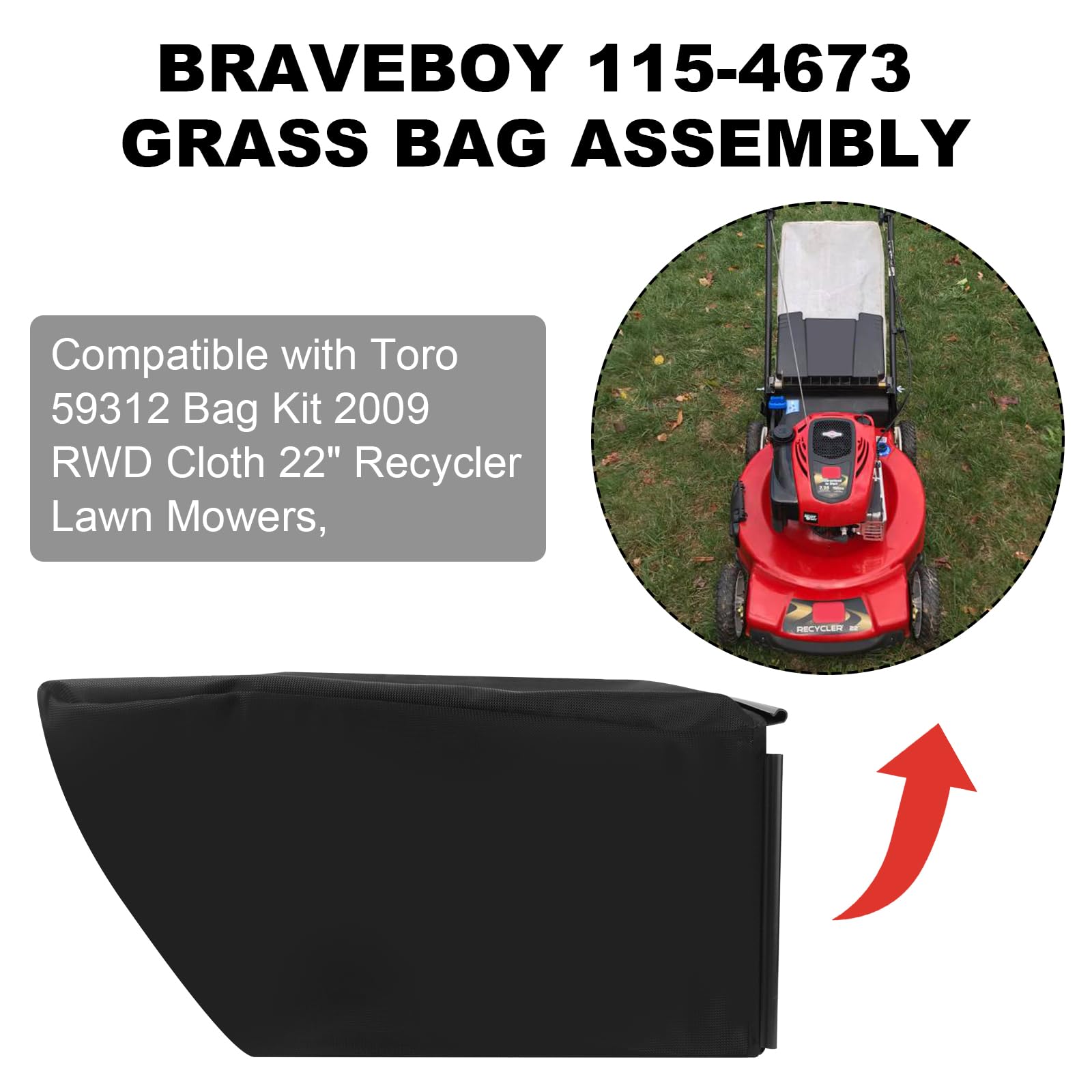 115-4673 - Conjunto de bolsa de cortacésped, con kit de bolsa Toro 59312, reciclador de tela RWD 22 pulgadas para modelos 20330 20332 20333