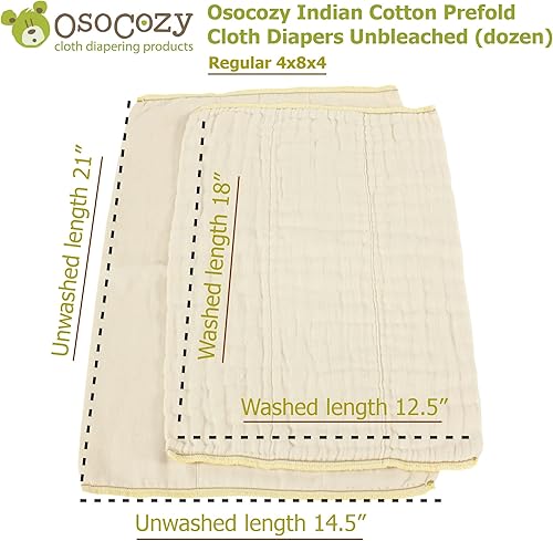 Miniatura 3 de OsoCozy - Pañales de tela preplegados sin blanquear - 100% algodón, duraderos, suaves, absorbentes, sostenibles y económicos, se atenúan, se adapta