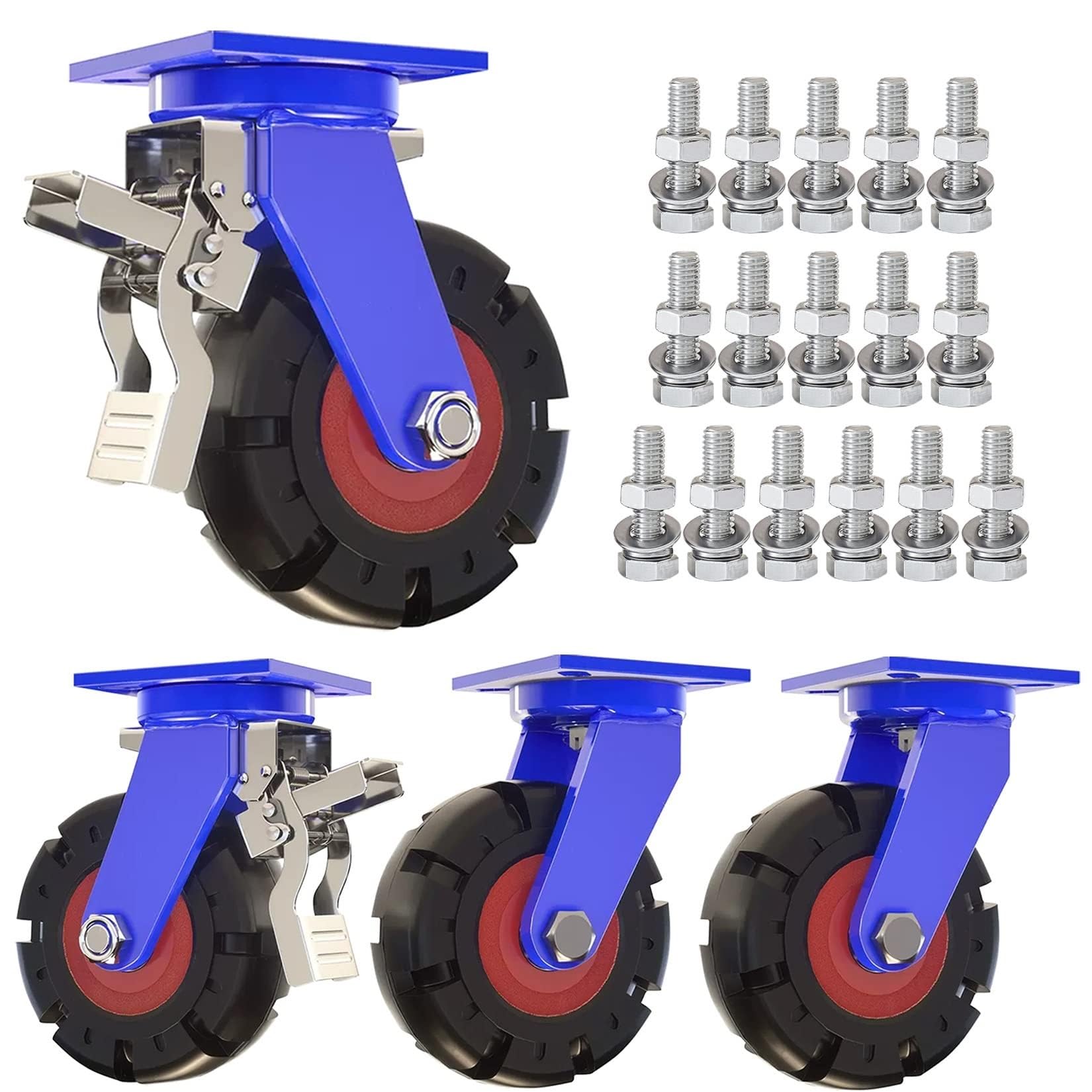ZGUOUZANTYE Heavy Duty Industrial Swivel Caster Wheels Set Of 4 Solid Rubber Dual Locking Brakes 2000 Lbs Capacity(Swivel+brake,Ø200mm/8in)