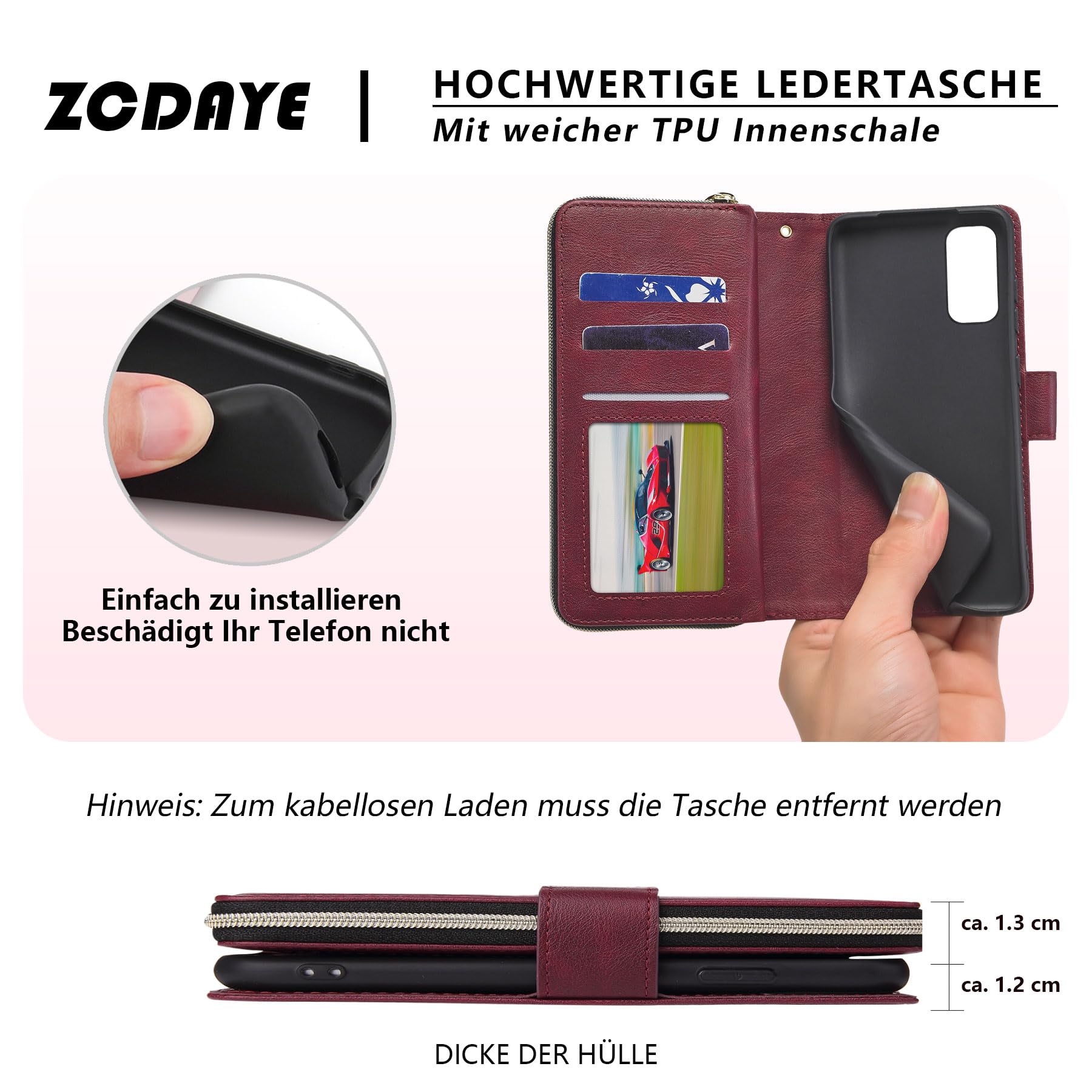 ZCDAYE Custodia per Samsung Galaxy A34 5G con 9 scomparti per carte di credito, in pelle PU per Samsung A34 5G, colore rosso