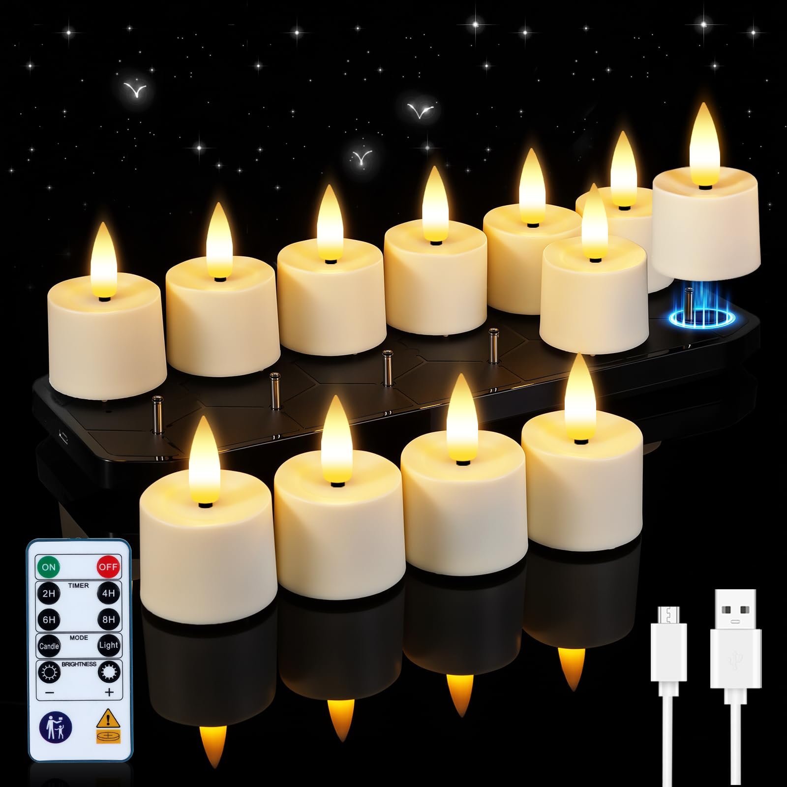 AMAGIC Candele a distanza con base ricaricabile elettrica 2/4/6/8H Timer