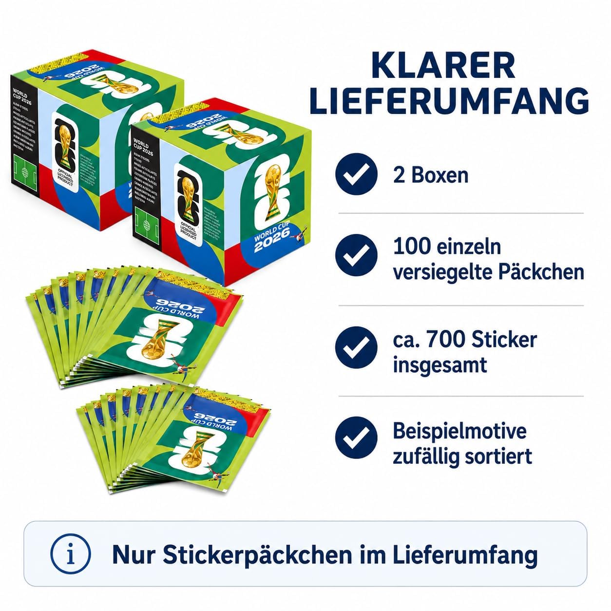 WM 2026 Sticker Super-Pack – 100 verschlossene Tüten (700 Aufkleber) mit exklusiven farbigen Parallel-Editionen | Fanartikel Set für Sammler und Fußballbegeisterte