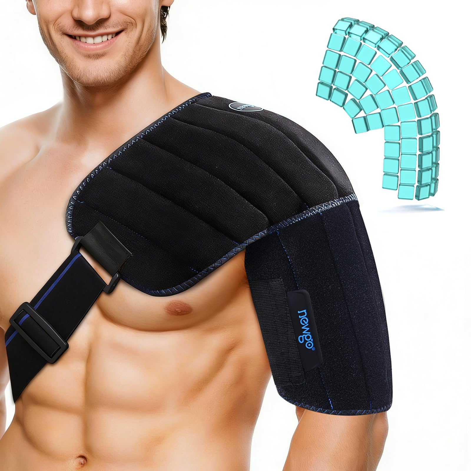NEWGO Shoulder Ice Pack Wrap for Rotator Cuff, 2 Hours Long Lasting Cold Therapy with Flexible Cubed Design, Pain Relief for Arm & Shoulder Injuries,