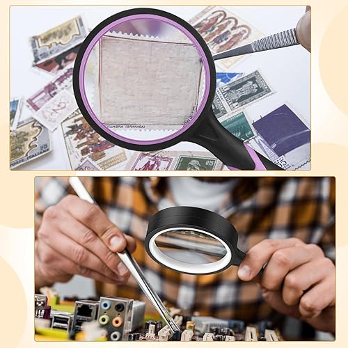 Miniatura 6 de Xuhal 12 lupas de 10 unidades, lupa de lectura inastillable de mano para personas mayores y niños, lente de aumento de color de 1.969 in con goma