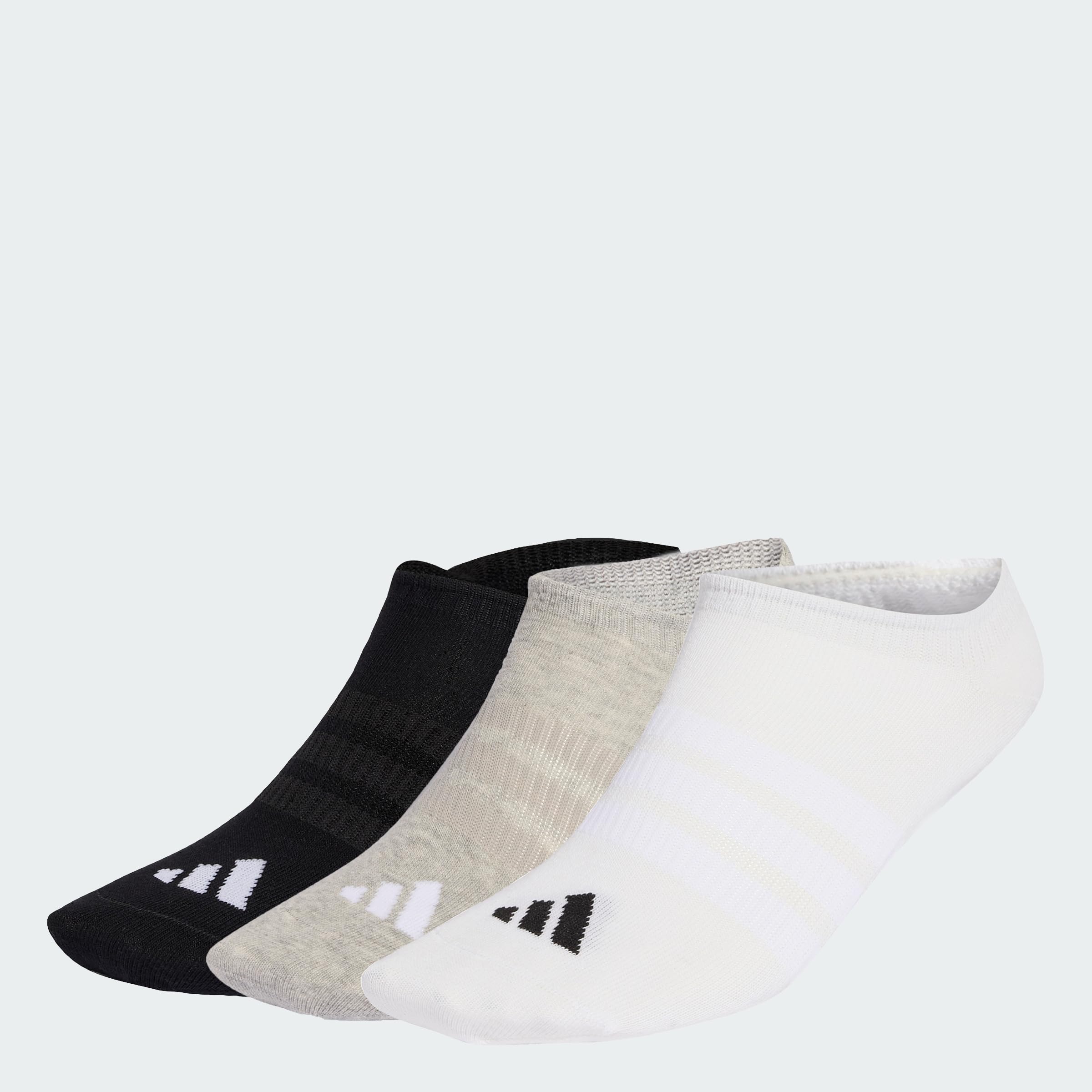 adidas Unisex Thin&Light Sportswear No Show Socks 3 Pair Pack, medium grey heather/white/black, 6.5-8
