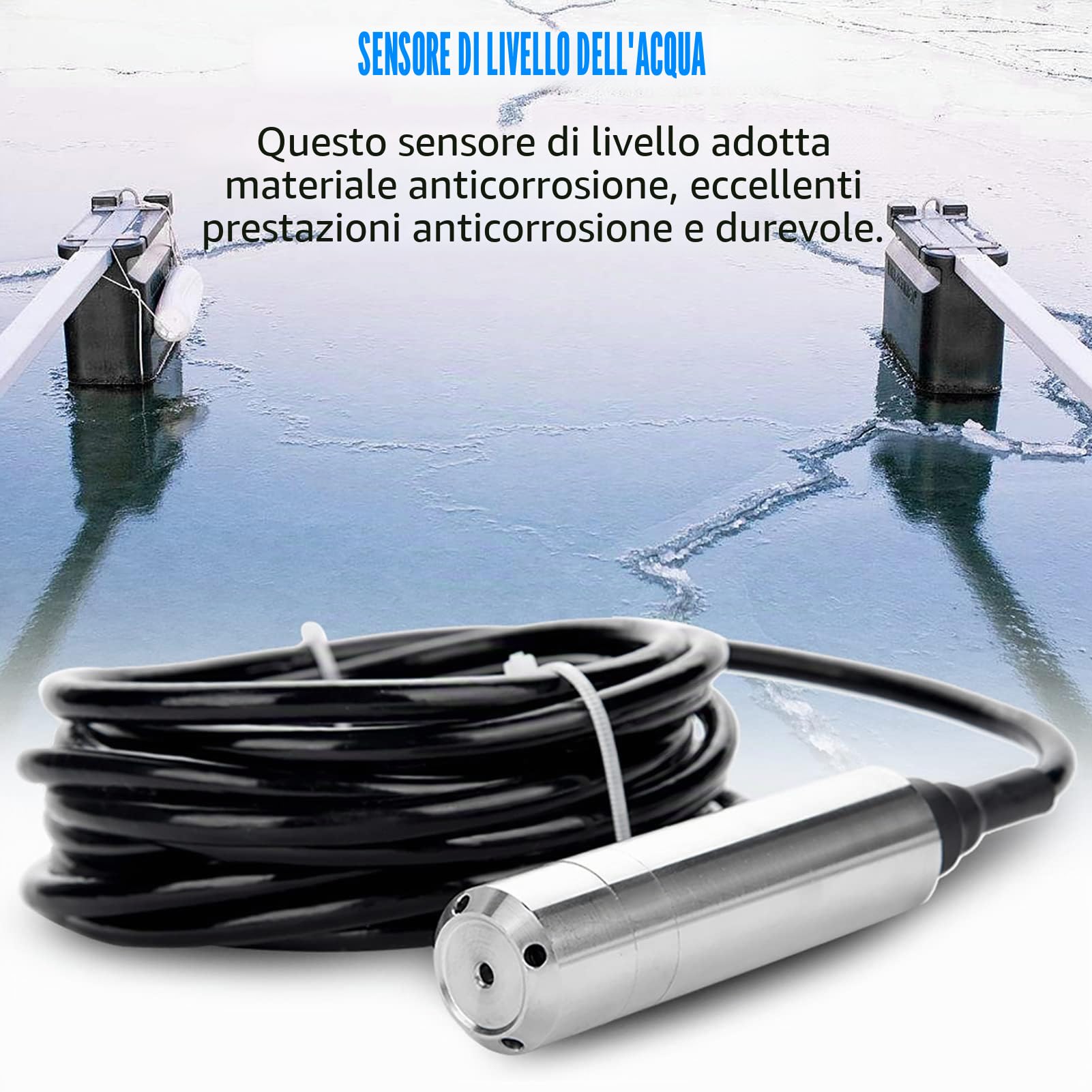 Trasmettitore Sensore di Livello Acqua Liquido 24 V 4-20 mA DC-24V per Rilevamento di Profondità di Campo 0-5 m, Campo di Misurazione 0-5 m