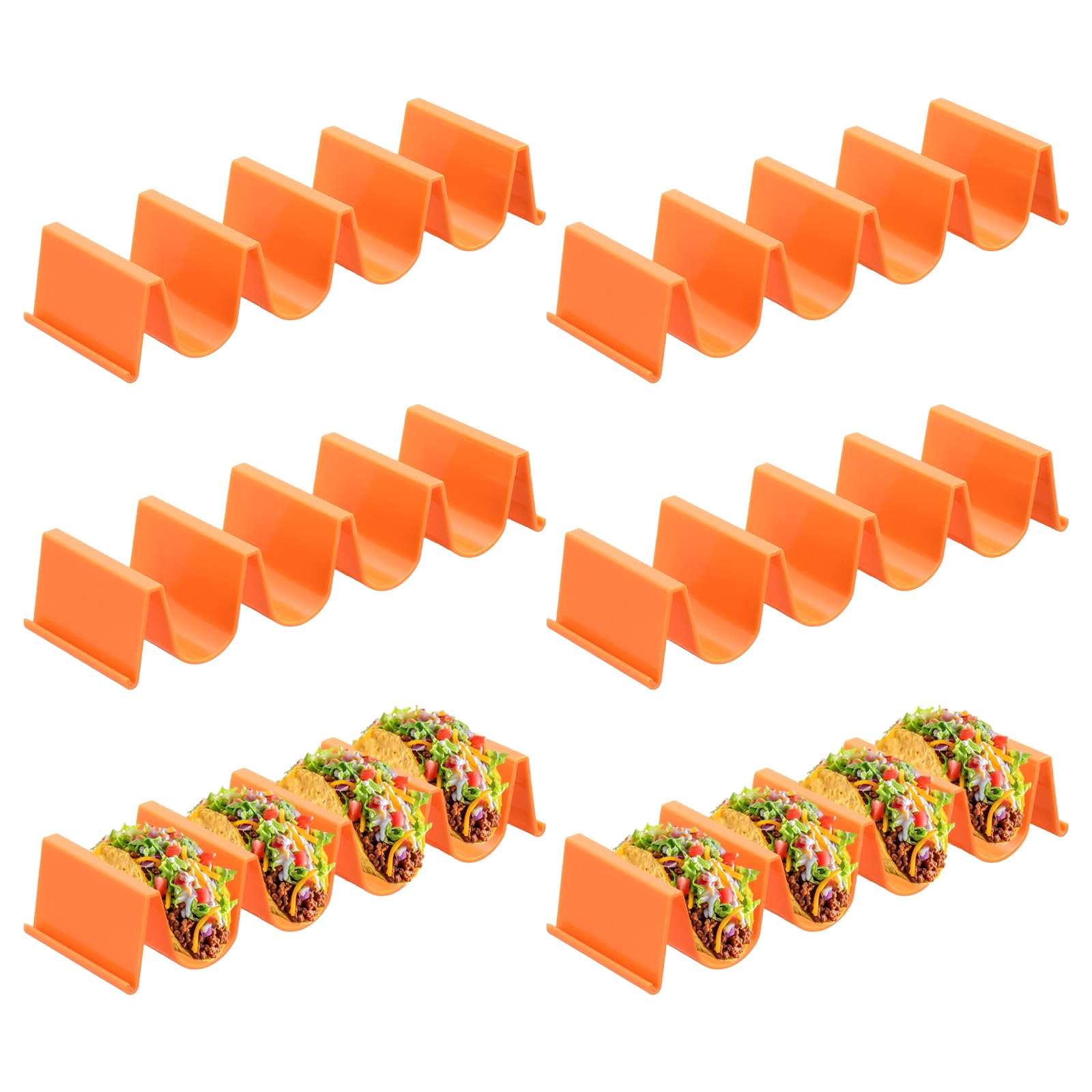 sourcing map 6 Pcs Taco Holder Stand Plastic Large Tray Plates Holds Up to 4 Tacos Orange