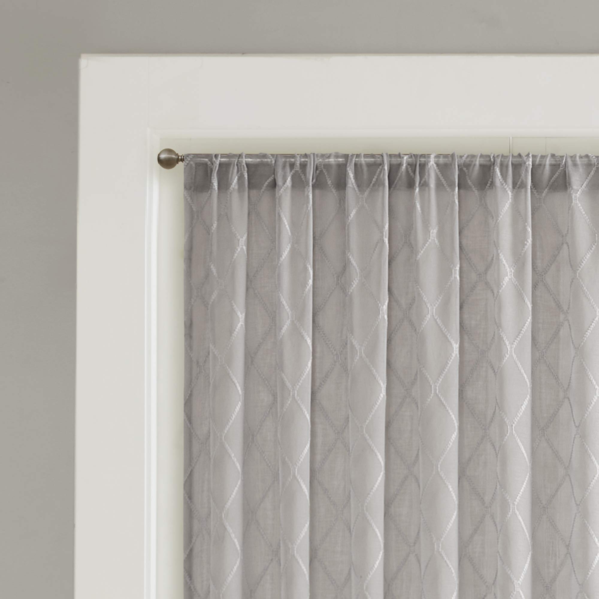 Madison Park Embroidered Kitchen, Transitional Fabric Sheers Single Curtain for Living Room 1-Panel Pack, Polyester, Grey - Image 4