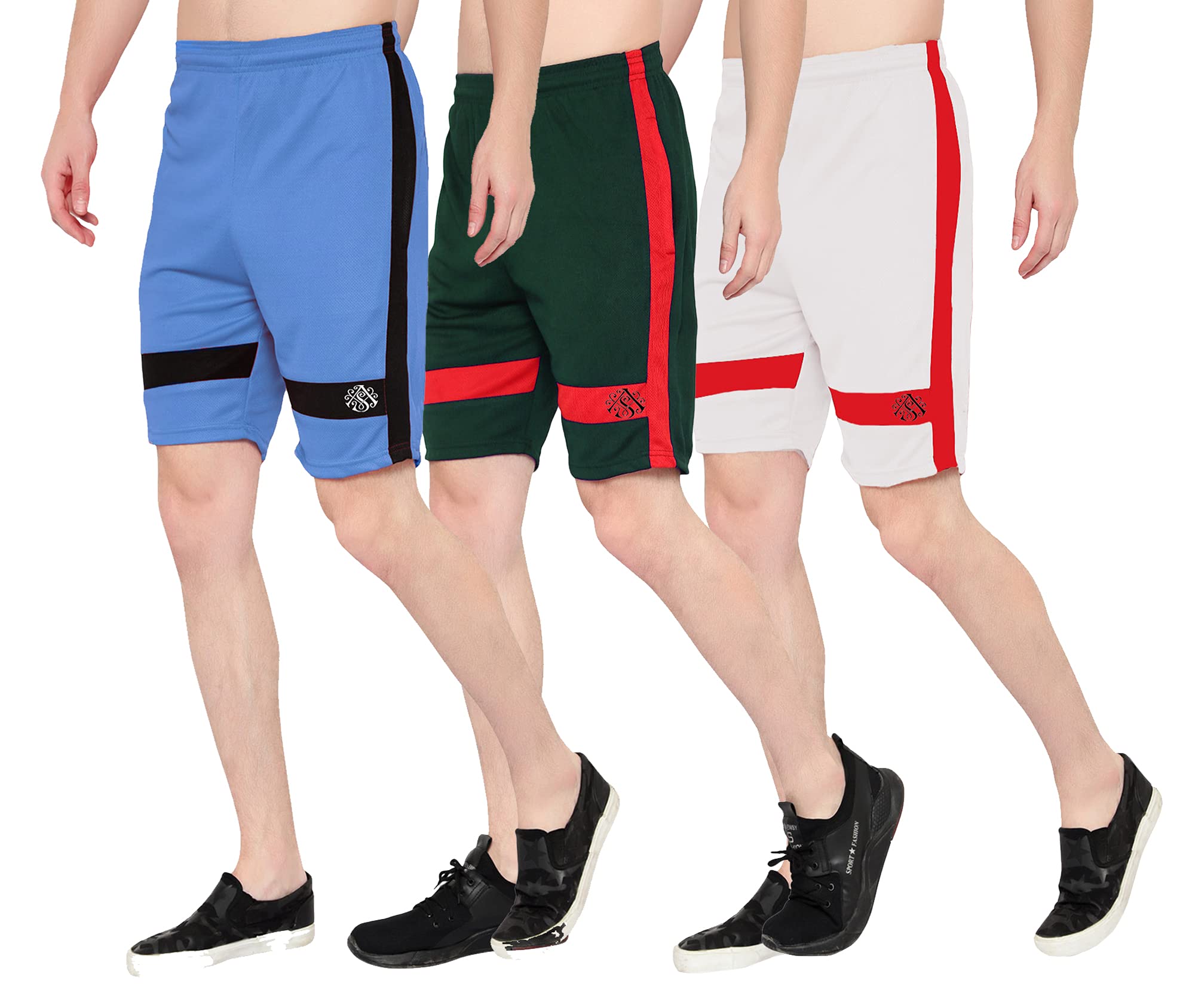 oora Mens Breathable Honeycomb Sports Shorts Pack of 3 (Blue, Green, White, 34)-picture-35