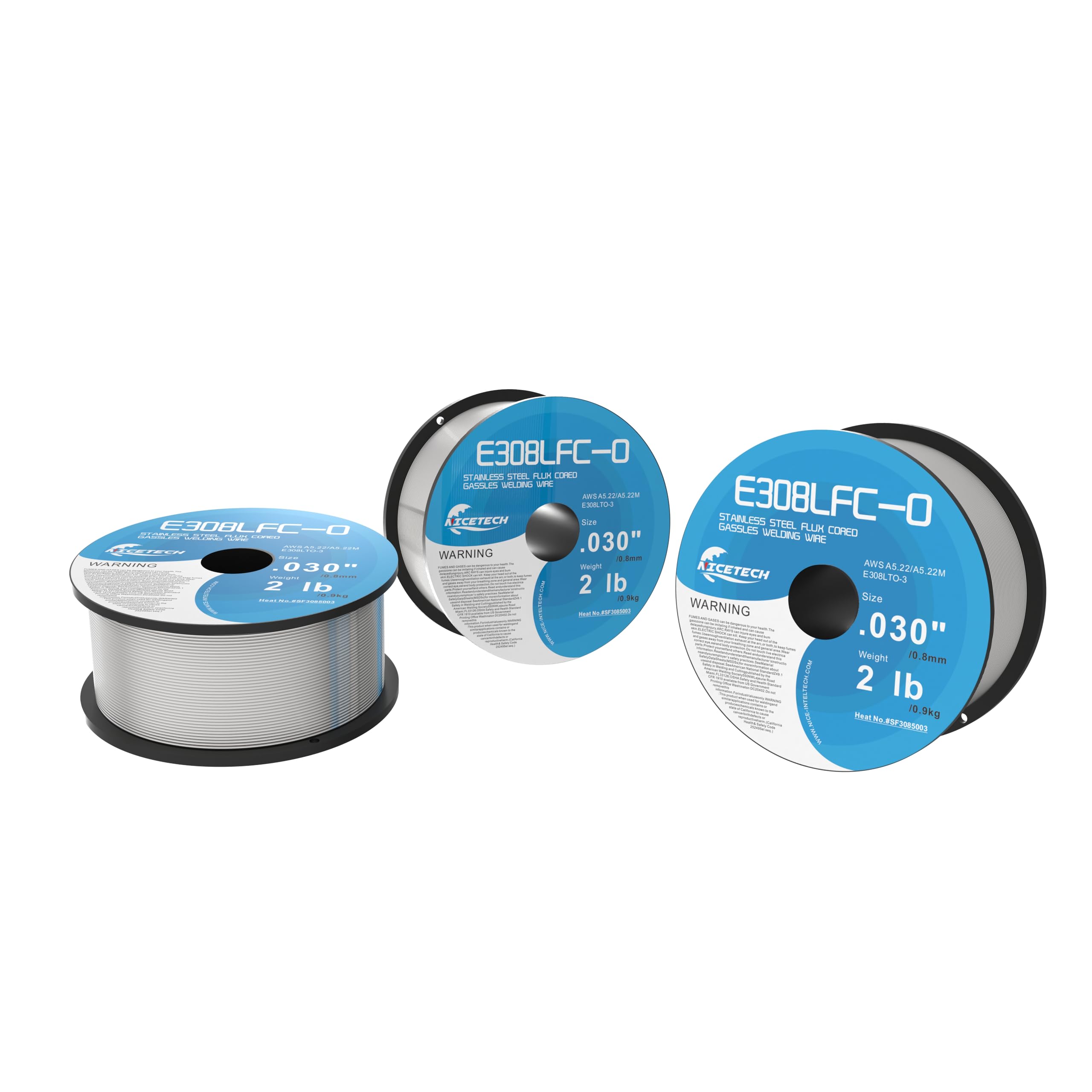 Alambre de soldadura con núcleo de fundente sin gas, acero inoxidable, E308LFC-O, 0.030 de diámetro, carrete de 2 libras, 1 paquete