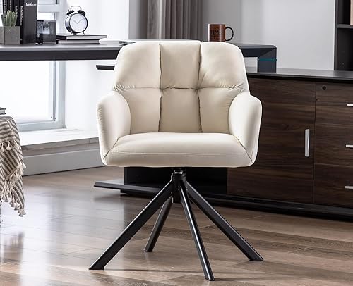 Lei Yu Shunzhi Cómoda silla giratoria de escritorio con acento de terciopelo sin ruedas, tarea de computadora con brazo de respaldo medio para
