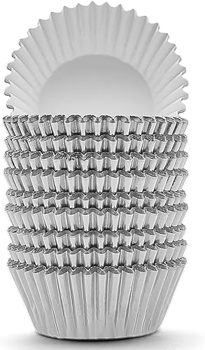 200 piezas de papel de aluminio plateado Cupcake Liners estándar tazas para hornear muffins cajas de papel