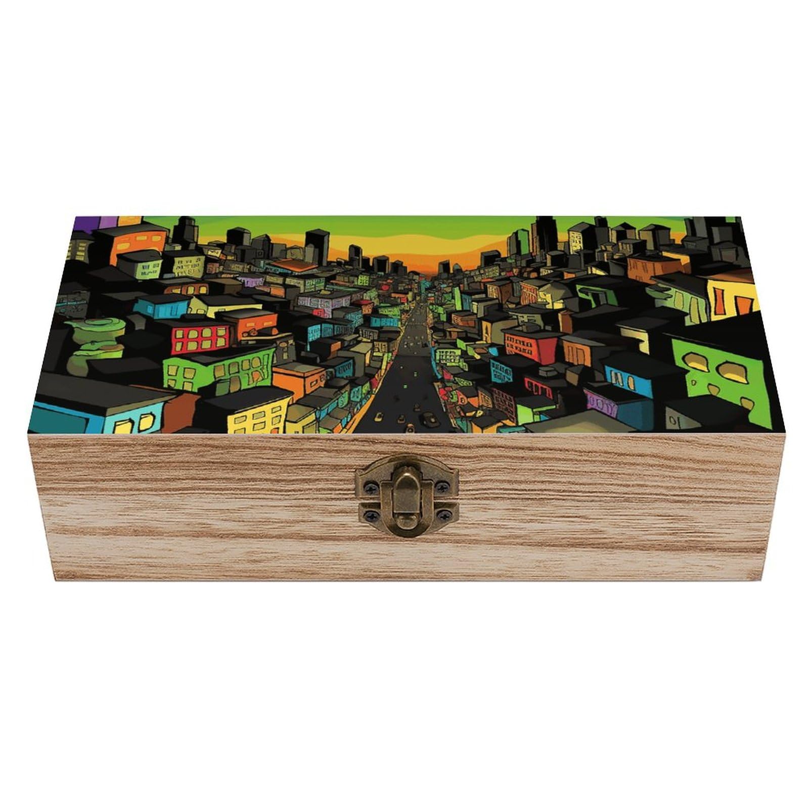 Boîte de rangement en bois motif gravé bâtiment, un écrin précieux pour bijoux