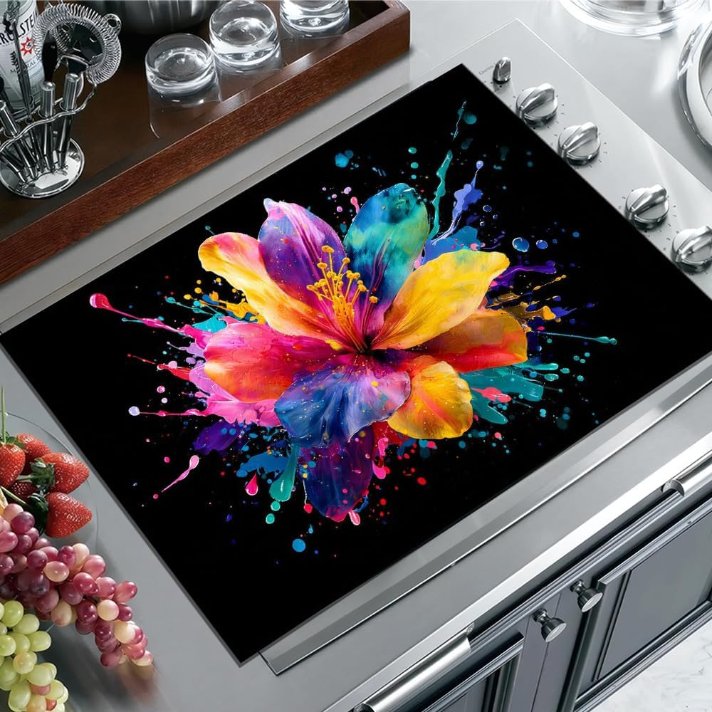 Bakery Stove Mat Cover Colorful Floral Art Design 28.35 x 20.47 Inch Decorative Gas Stove Top Cover for Electric Stove & Gas Stove Top Kitchen Protector