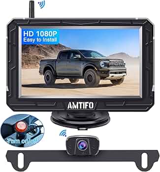 AMTIFO Wireless Backup Camera HD 1080P Car Truck Bluetooth Rear View 4.3 Inch Monitor System License Plate Back Cam Super Night Vision Digital Stable Signal A18