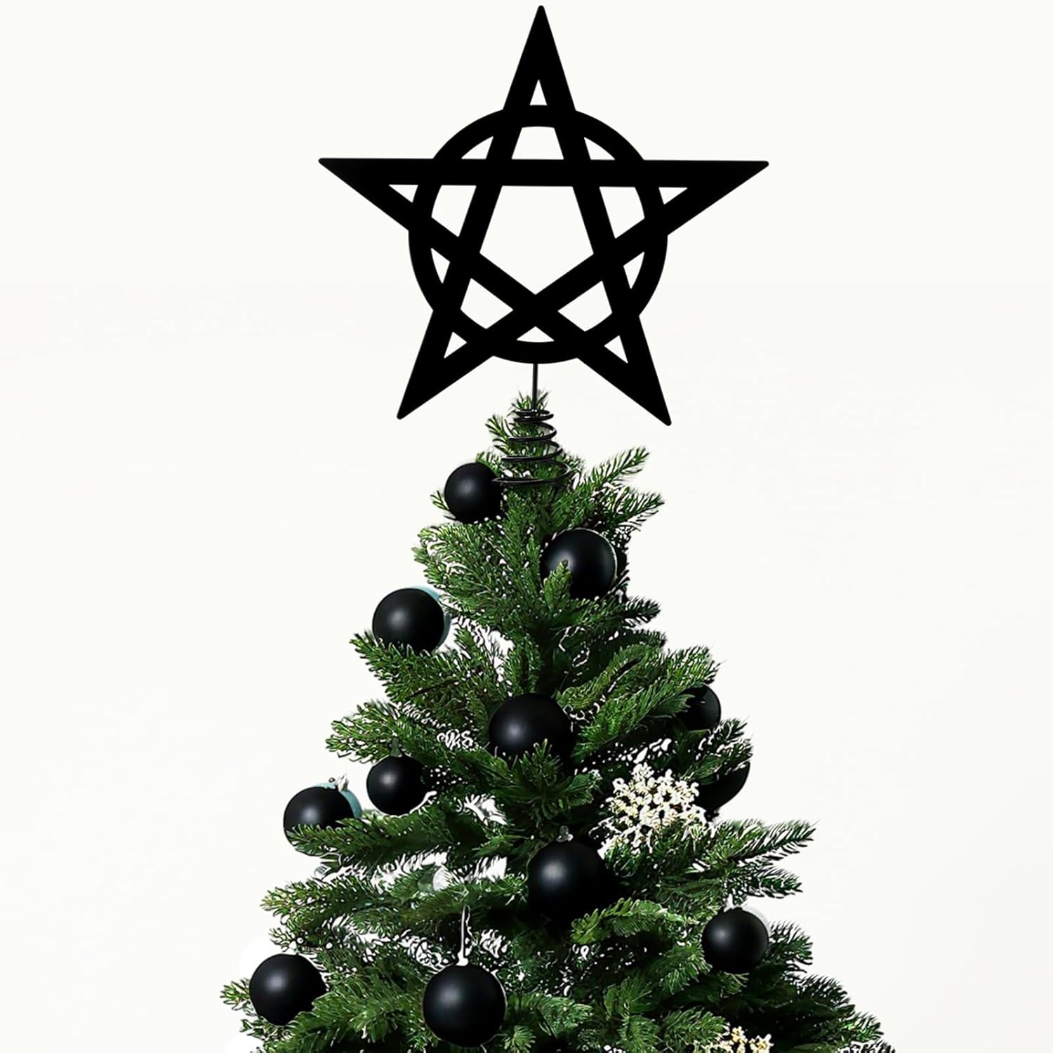 Pentagram Tree Topper 11.8 Inch Metal Gothic Black Star Tree Topper Vintage Pentacle Christmas Decor for Christmas Party Indoor Outdoor Home Decoration