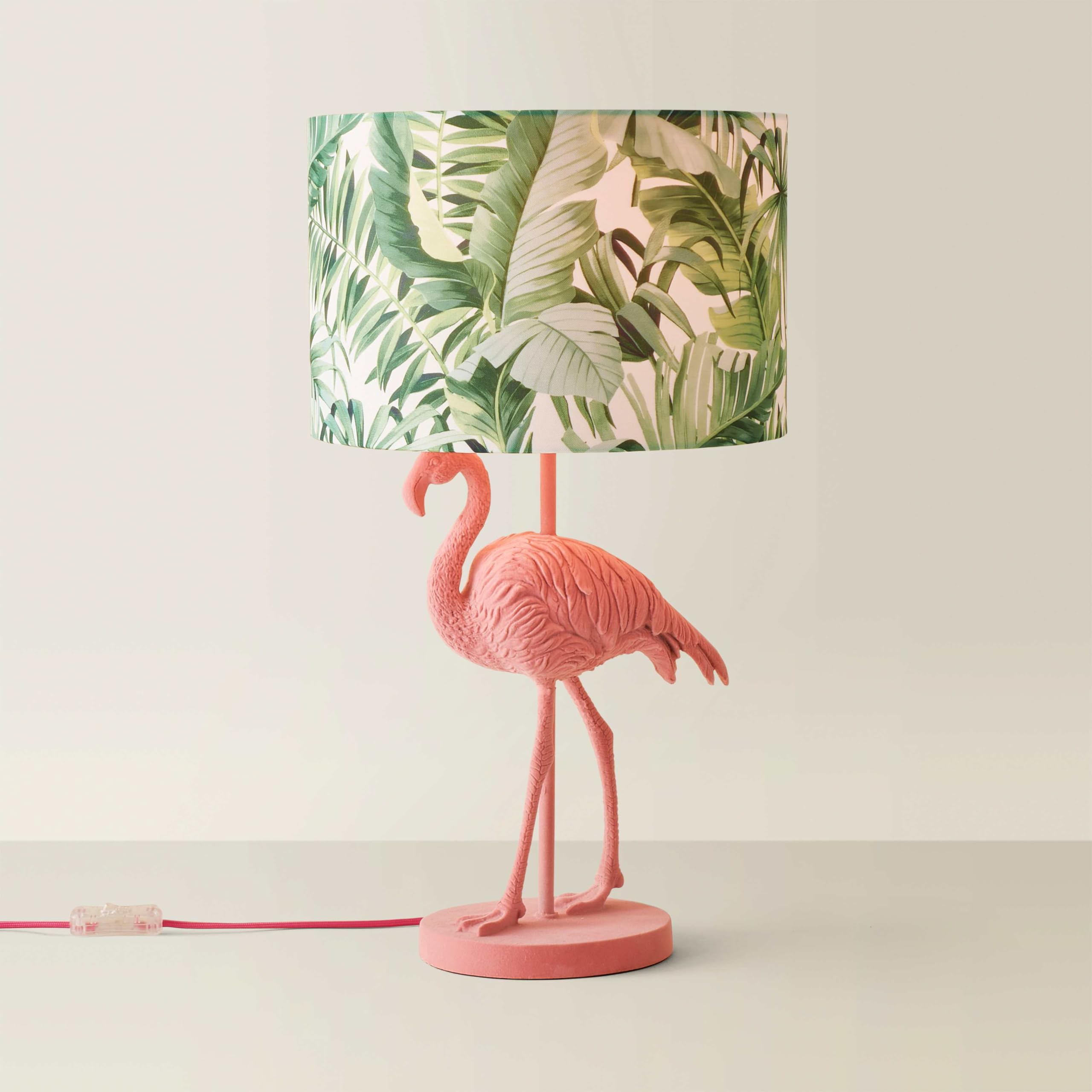 ValueLights | Pink Velvet Flamingo Bedside Table Lamp with Tropical Palm Leaf Drum Lampshade Animal Retro Bedroom Living Room Hallway Light | Table Lamps & Home Improvements Essential