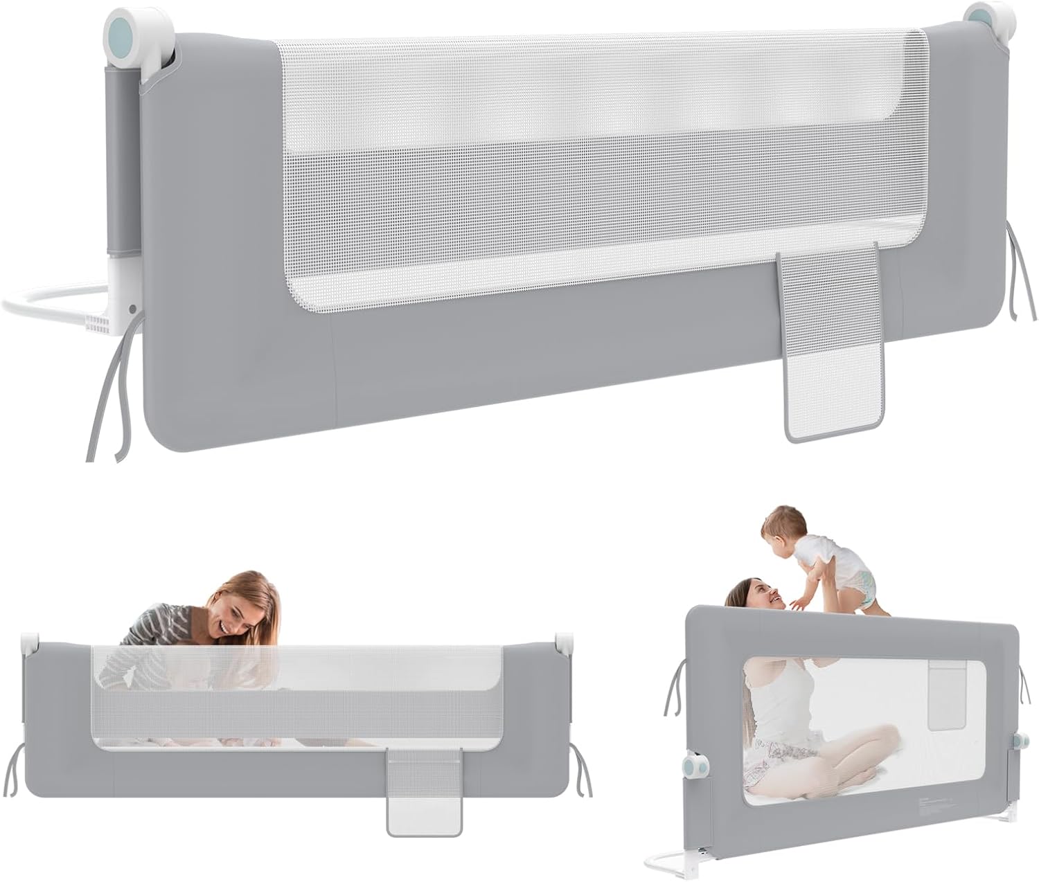 LZQ Protezione contro le cadute del letto, pieghevole, protezione per lettino, per bambini, protezione contro le cadute (grigio chiaro, 150 cm)