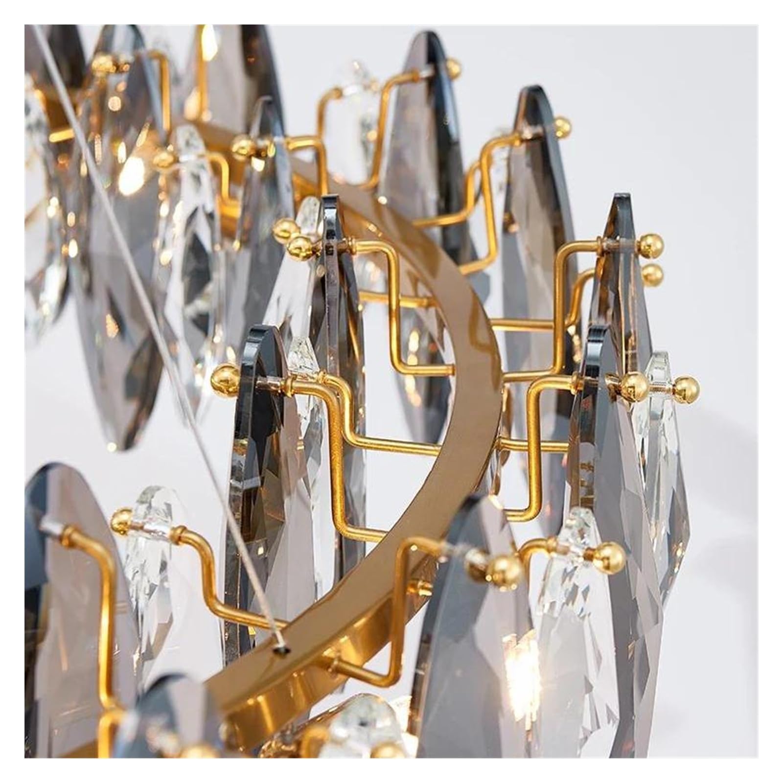 Générique Lustre LED moderne en cristal transparent gris, luminaire de plafond luxe for salon, salle à manger, chambre coucher, vestiaire, appareil électroménager lumineux(L90CM)
