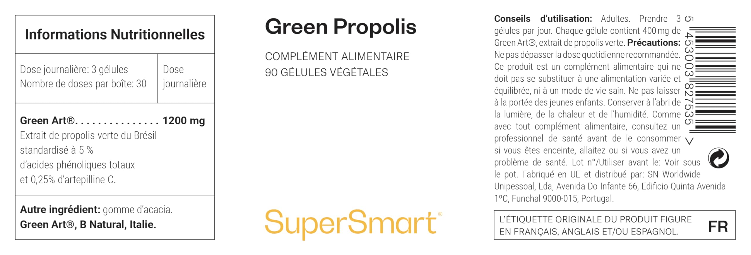 Green Propolis - Extrait de Propolis Verte du Brésil - Secret Santé de la Ruche - Antioxydant Puissant pour l’Immunité - 90 Capsules Végétariennes - SuperSmart