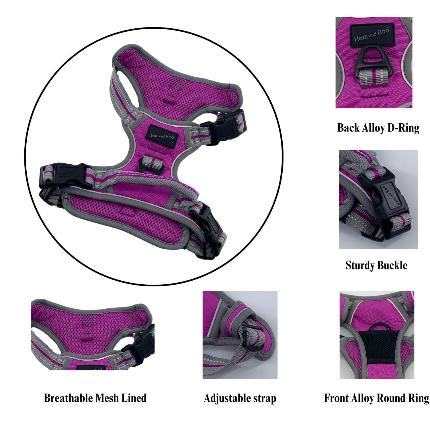 Hem and Boo Dog Harness, Sport Harness, No-pull Reflective Stitching, Outdoor Adventure Big Dog Harness Perfect Match Puppy Vest Harness (Purple, XL) - Image 4