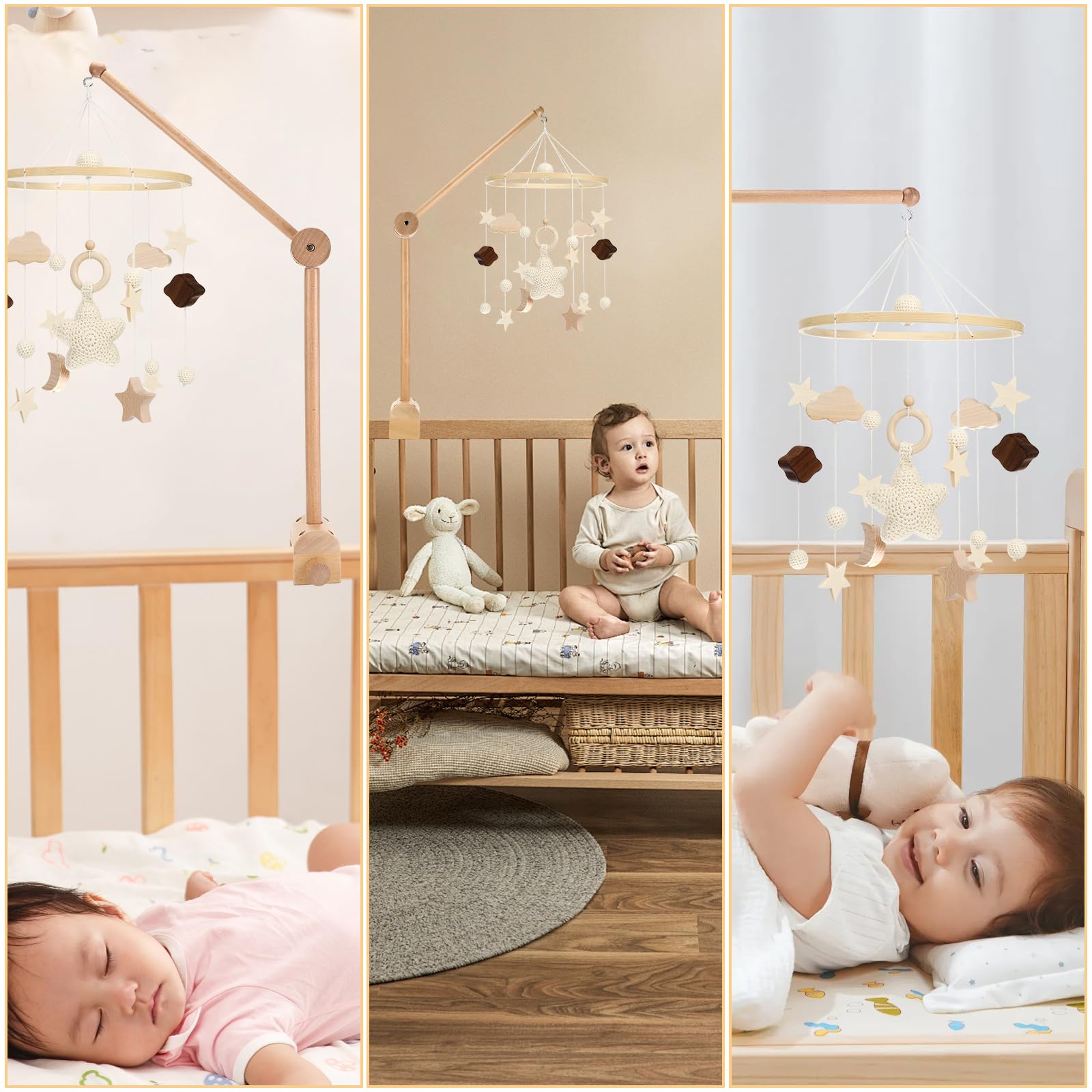 Collazoey Supporto Giostrina Lettino in Legno, regolabile in altezza, per cameretta bambini, lettini e fasciatoi