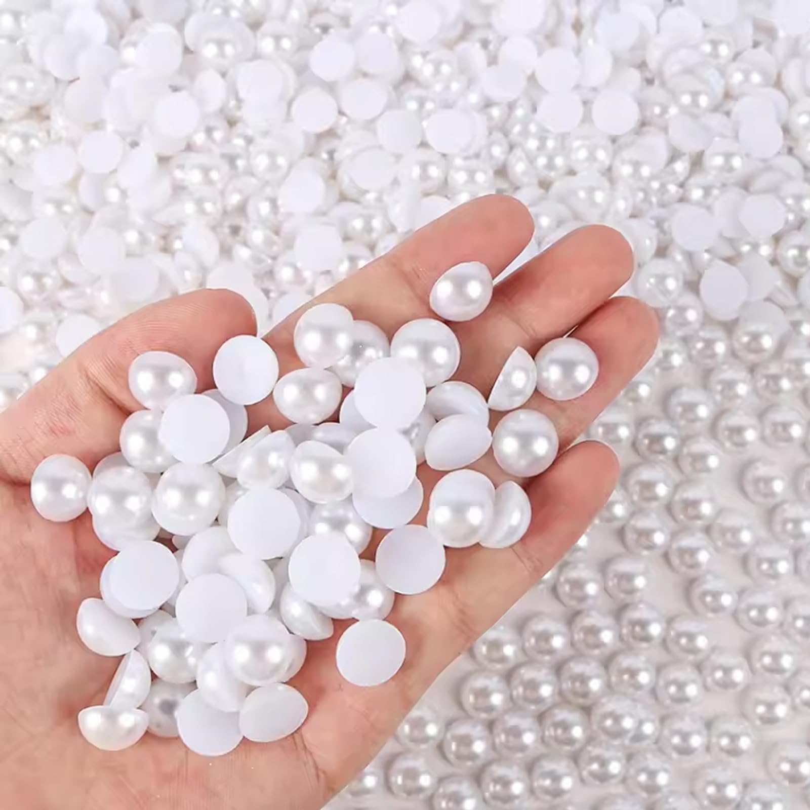 INSPIRELLE 6000pcs 4mm White Flat Back Half Round Pearl Cabochons - DIY Craft Plastic Pearls