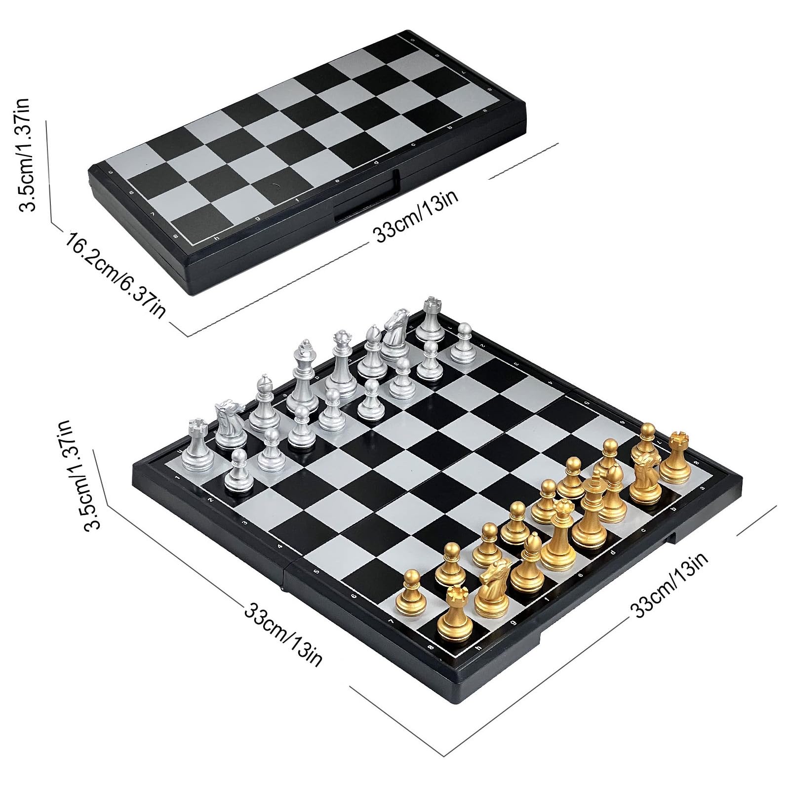 Pliable Portable Ensemble D'échiquier,Portable Chess Board 5,1" Avec Des Emplacements De Rangement D'échecs,Faciles à Transporter,Jeu d'échecs Magnetique Pour Débutants Et Adultes(Size:13*13in)