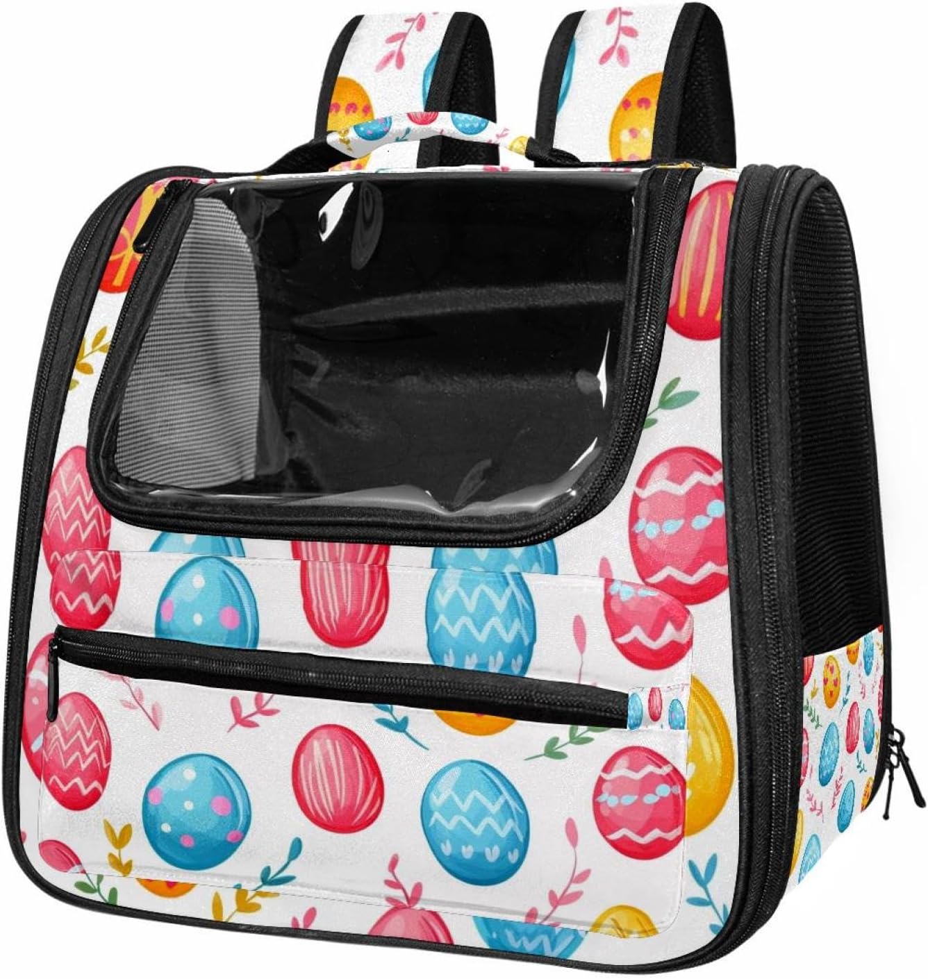 Portable Travel pet Backpack Carrier Hamster Bag Small Dog cat Carrier Breathable Hang Bag, Easter Painted Eggs