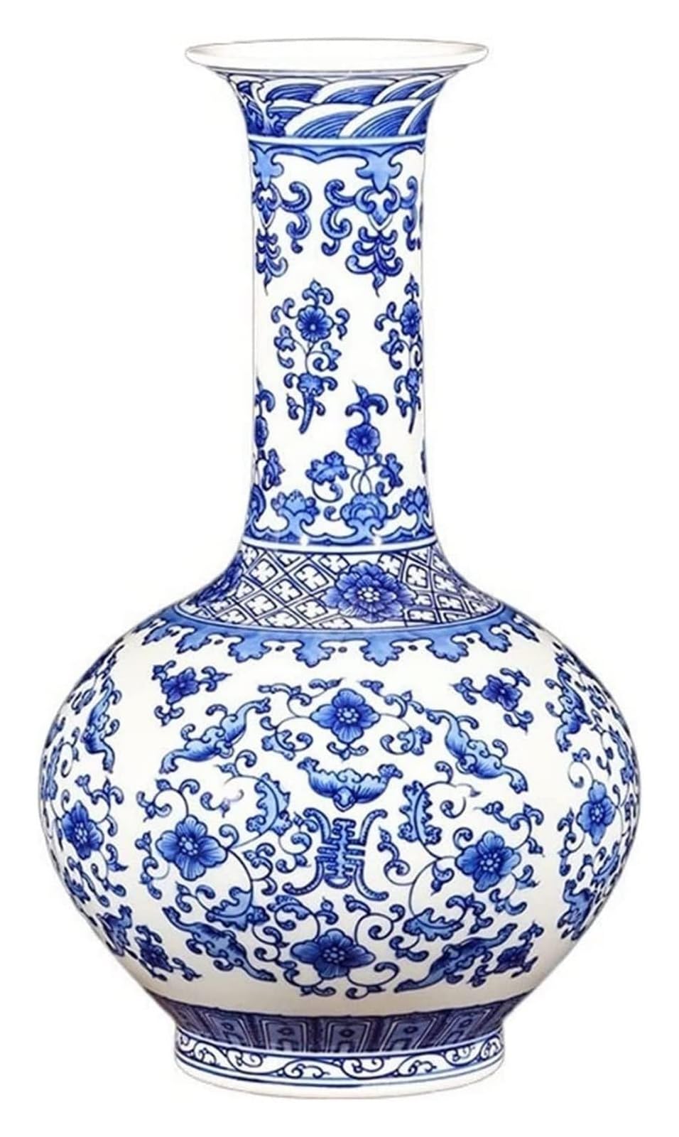asdchZen Vase Ceramic Vase Chinese Retro Hand-Painted Blue And White Porcelain Vase 13.4 Inch Large Desktop Decor Flower Vase With Base Vases Flower Pot Desktop Decor -B,B