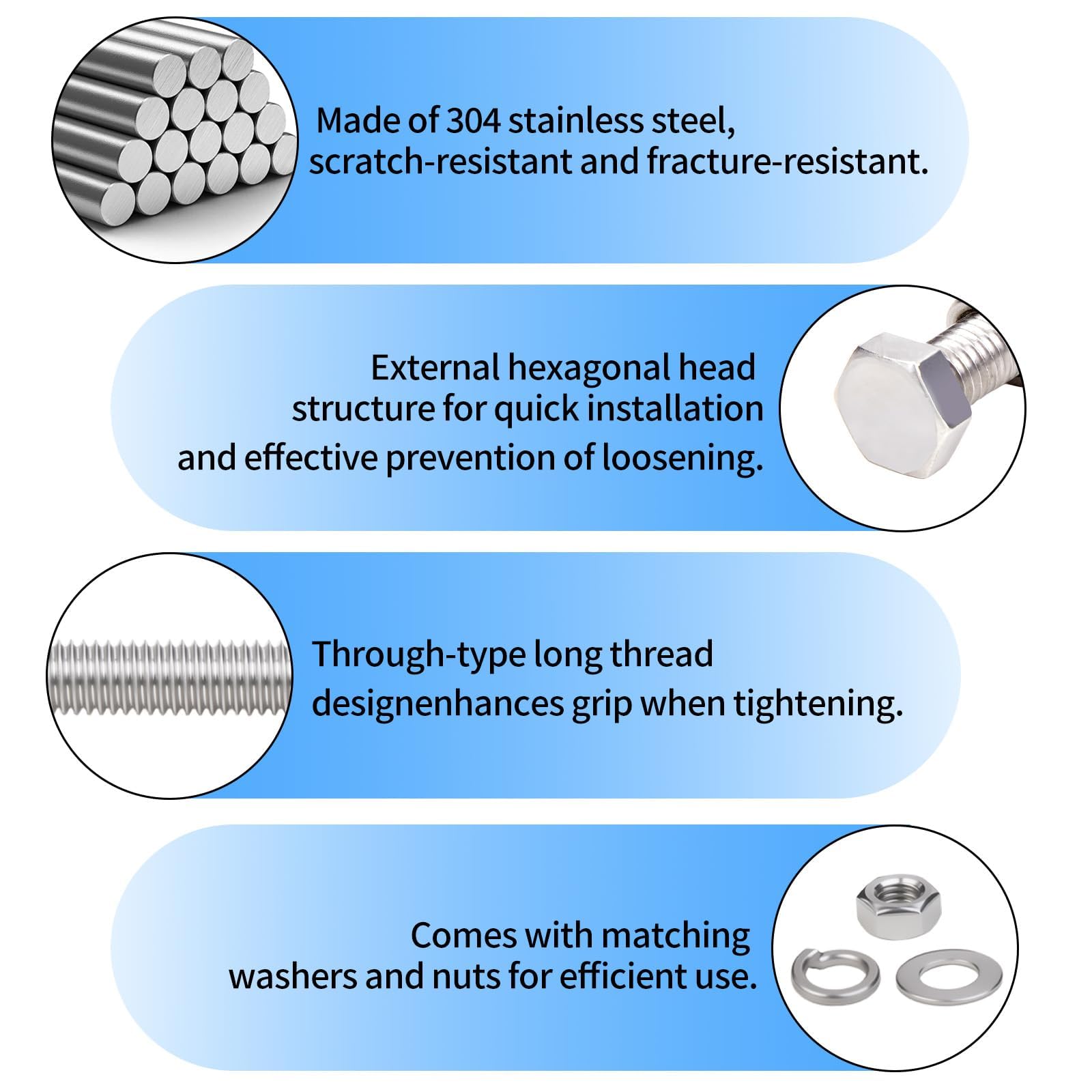 ddckj 12 Sets of M8x40 Bolts with Nuts and Washers 304 Stainless Steel Nut and Bolt Combination Kit, Silver - Image 4