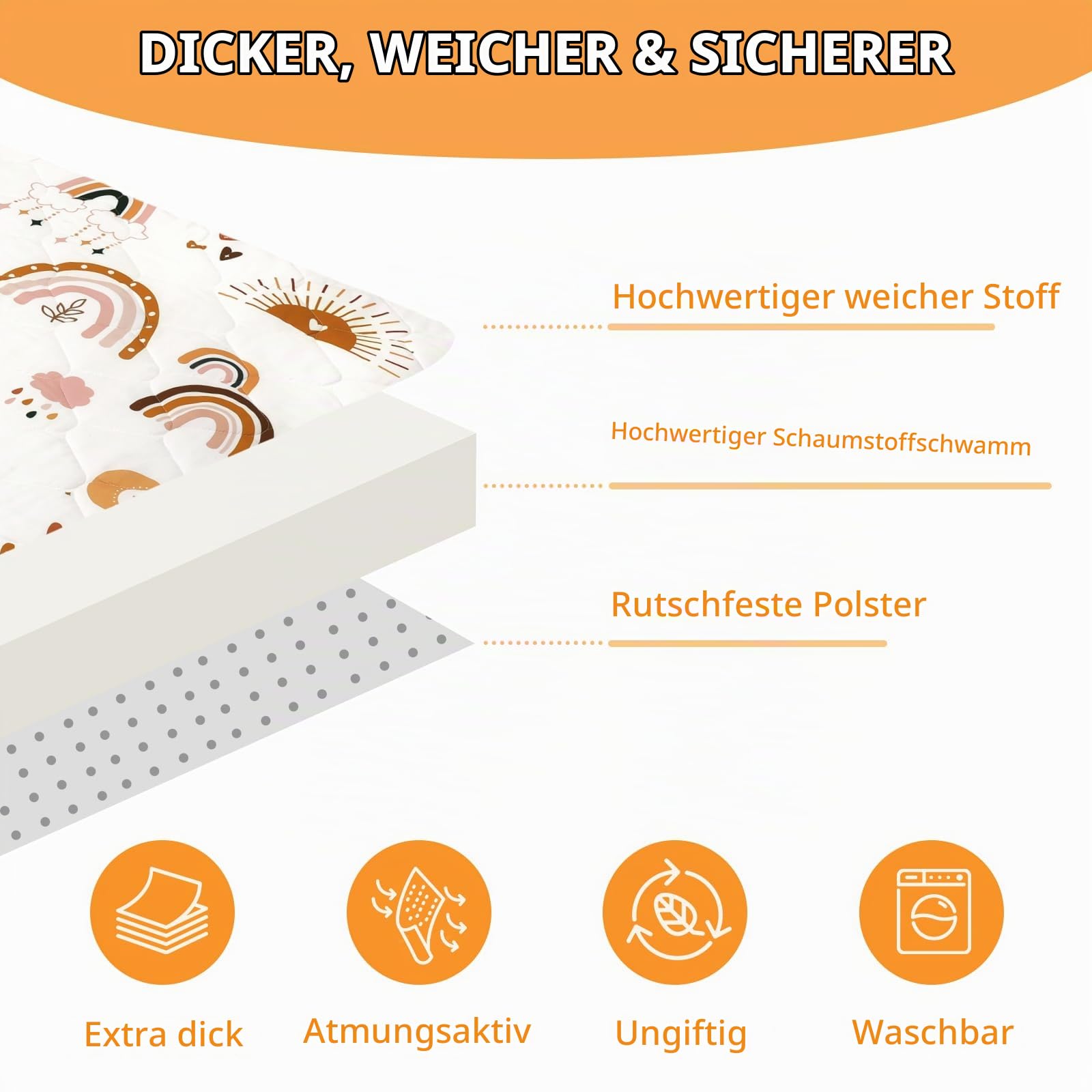 decalsweet Spielmatte Baby 127×127cm mit Rutschfest, Extra Dicke 2cm Weiche Abtrennbar Krabbelmatte Baby, Faltbar Krabbeldecke für Baby Krabbelteppich für Kinderzimmer Indoor Outoor Zaun (Regenbogen)