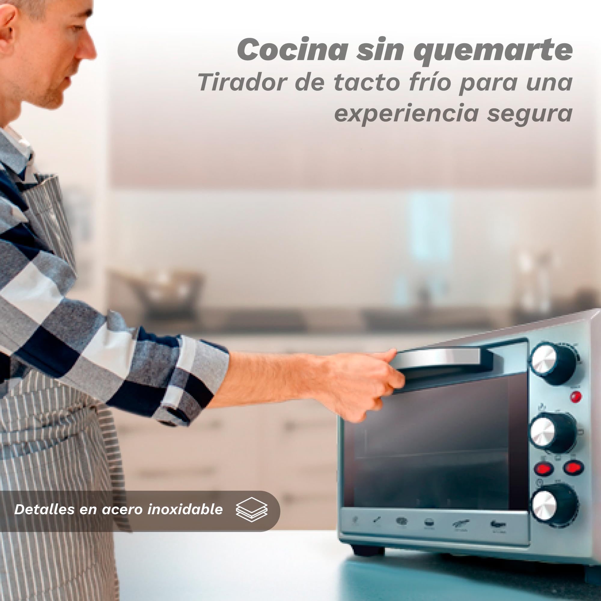 Grunkel Horno eléctrico multifunción de sobremesa de 28L con 3 funciones de calor y selector de temperatura hasta 230ºC. Temporizador hasta 60 min - 1600W