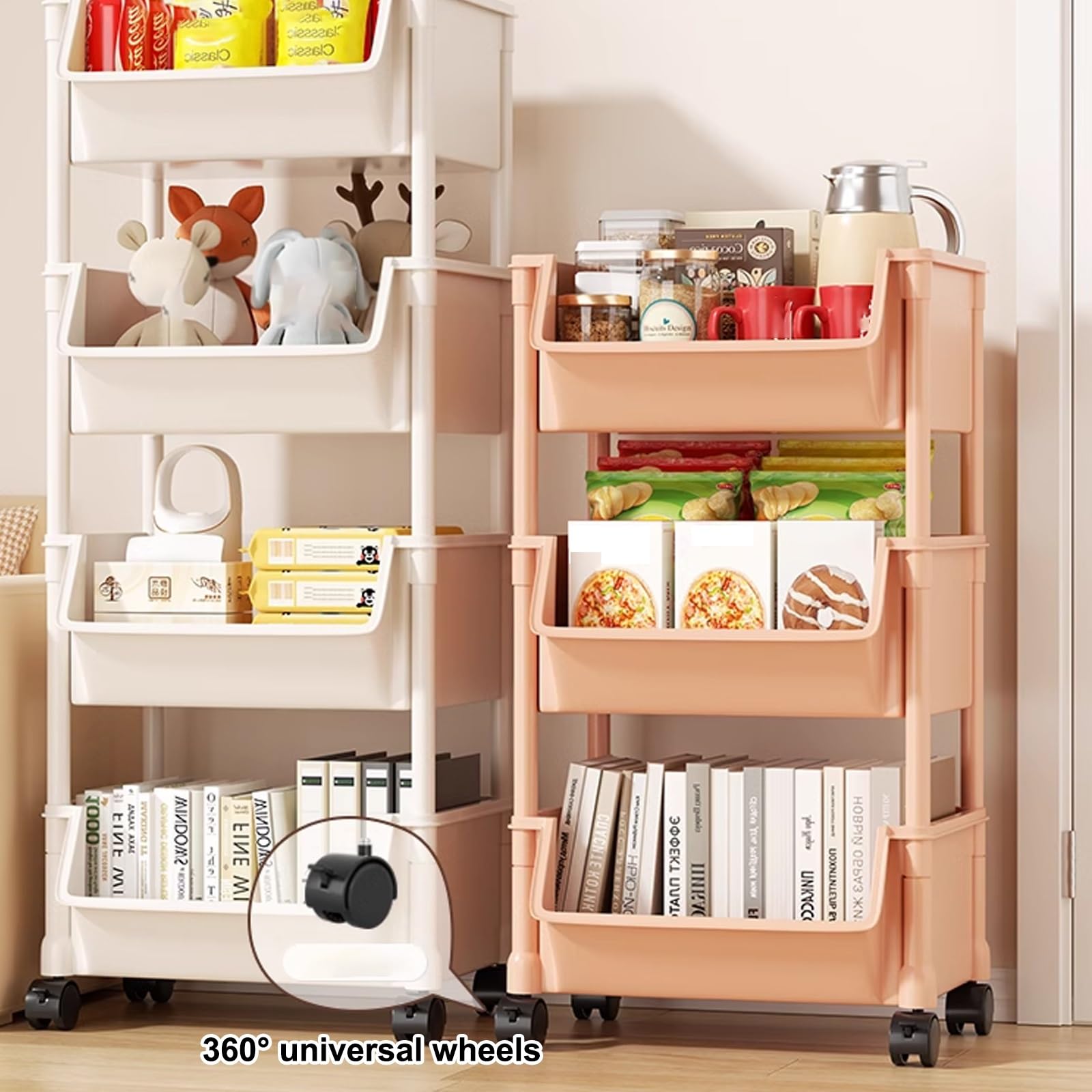 3/4/5 Niveles Carro Almacenaje con Ruedas, Carrito Almacenaje, Carrito Auxiliar Baño, Material Plástico, Estante Extraíble con Ruedas, for Dormitorio, Cocina, Cuarto de Lavado